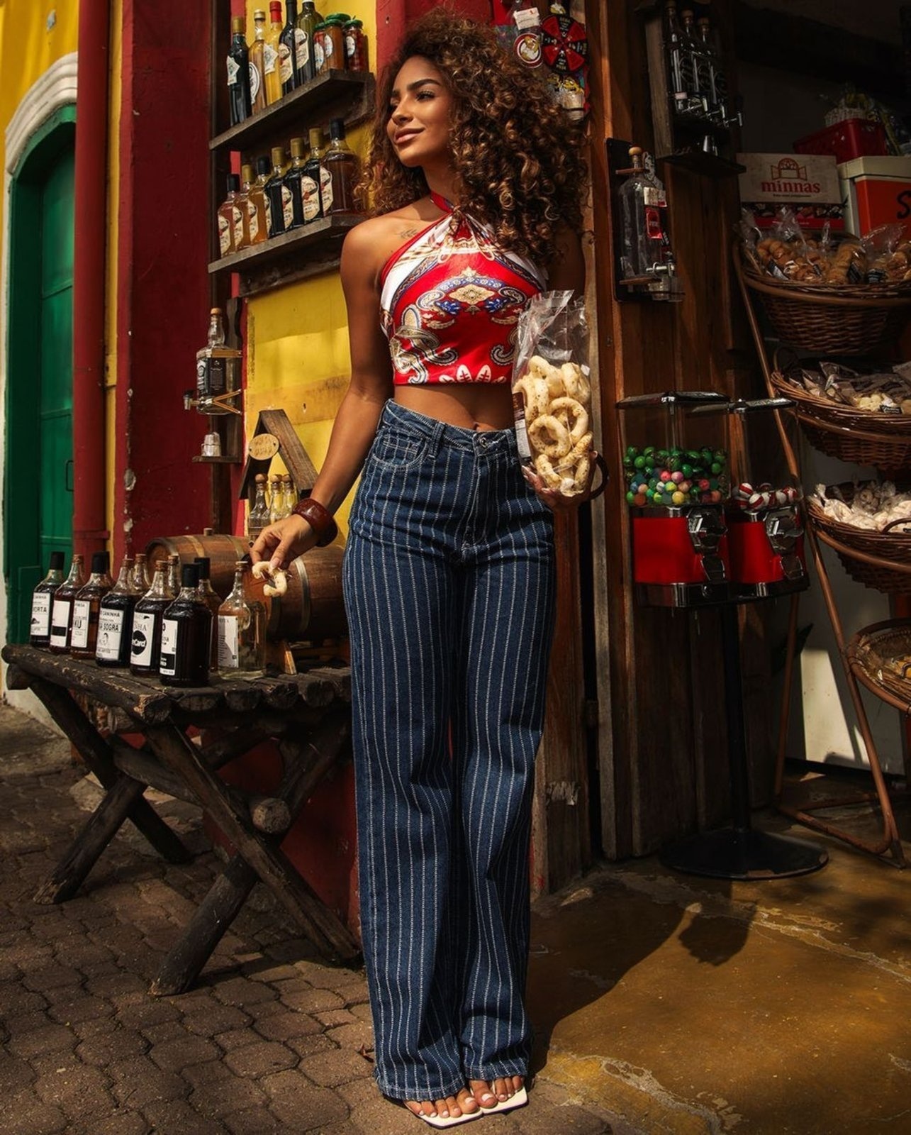 Imagem principal Calça Wide Leg Feminina Risca de Giz 24919 Escura Consciência jeans