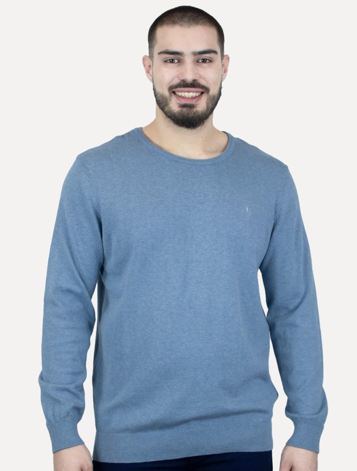 Imagem principal Suéter Dudalina Masculino Tricot Crewneck Melange Cotton Médio Dudalina azul