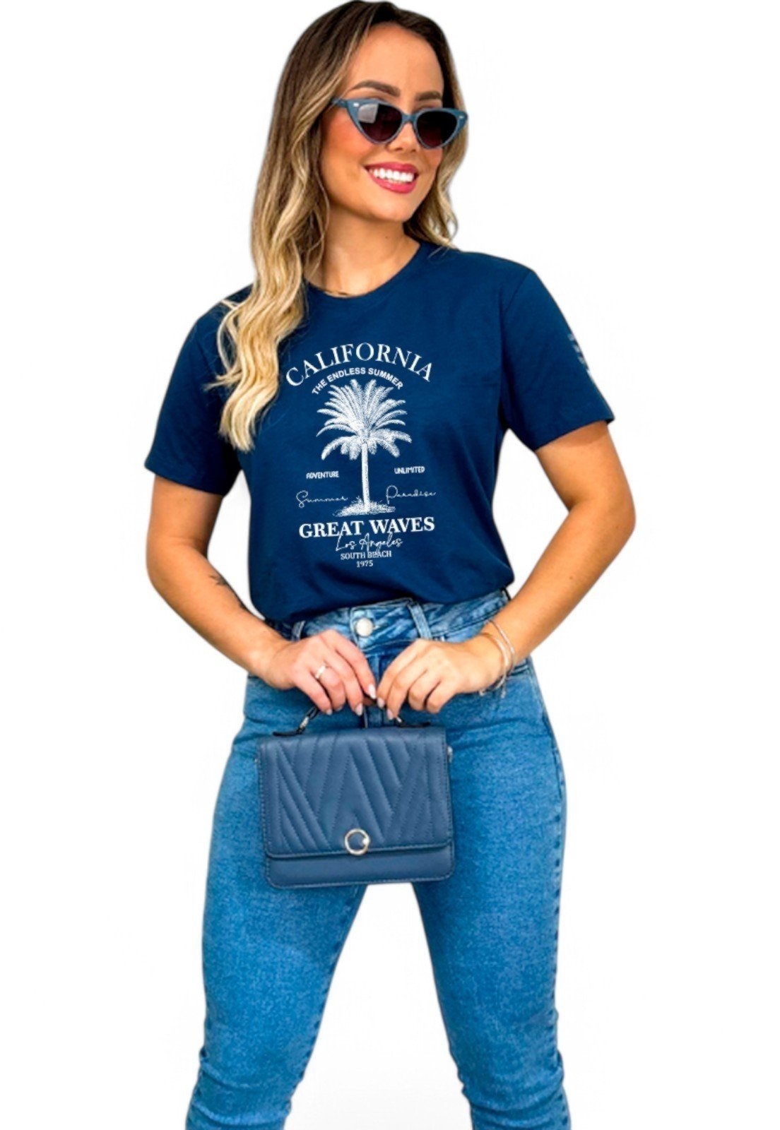 Imagem principal Camiseta Cianitas Azul Estampa Coqueiro California Cianitas azul marinho