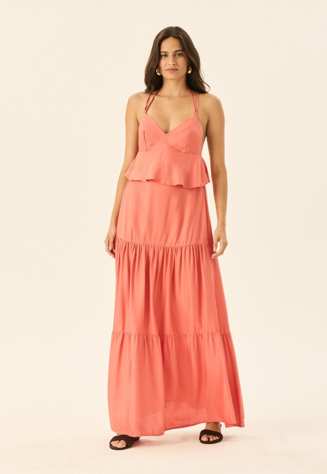 Imagem principal Vestido Longo Peplum Camadas CaCay laranja