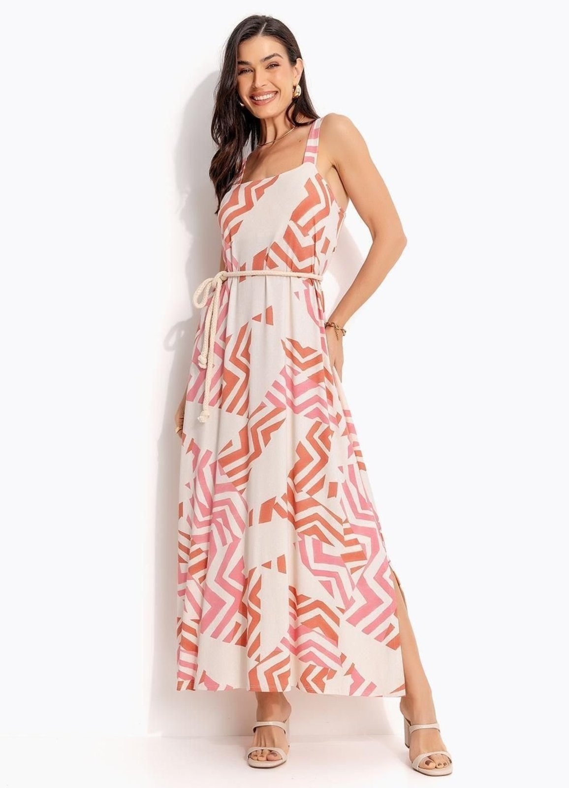 Imagem principal Vestido Em Malha De Viscose Quintess Geométrico Bicolor Quintess bege