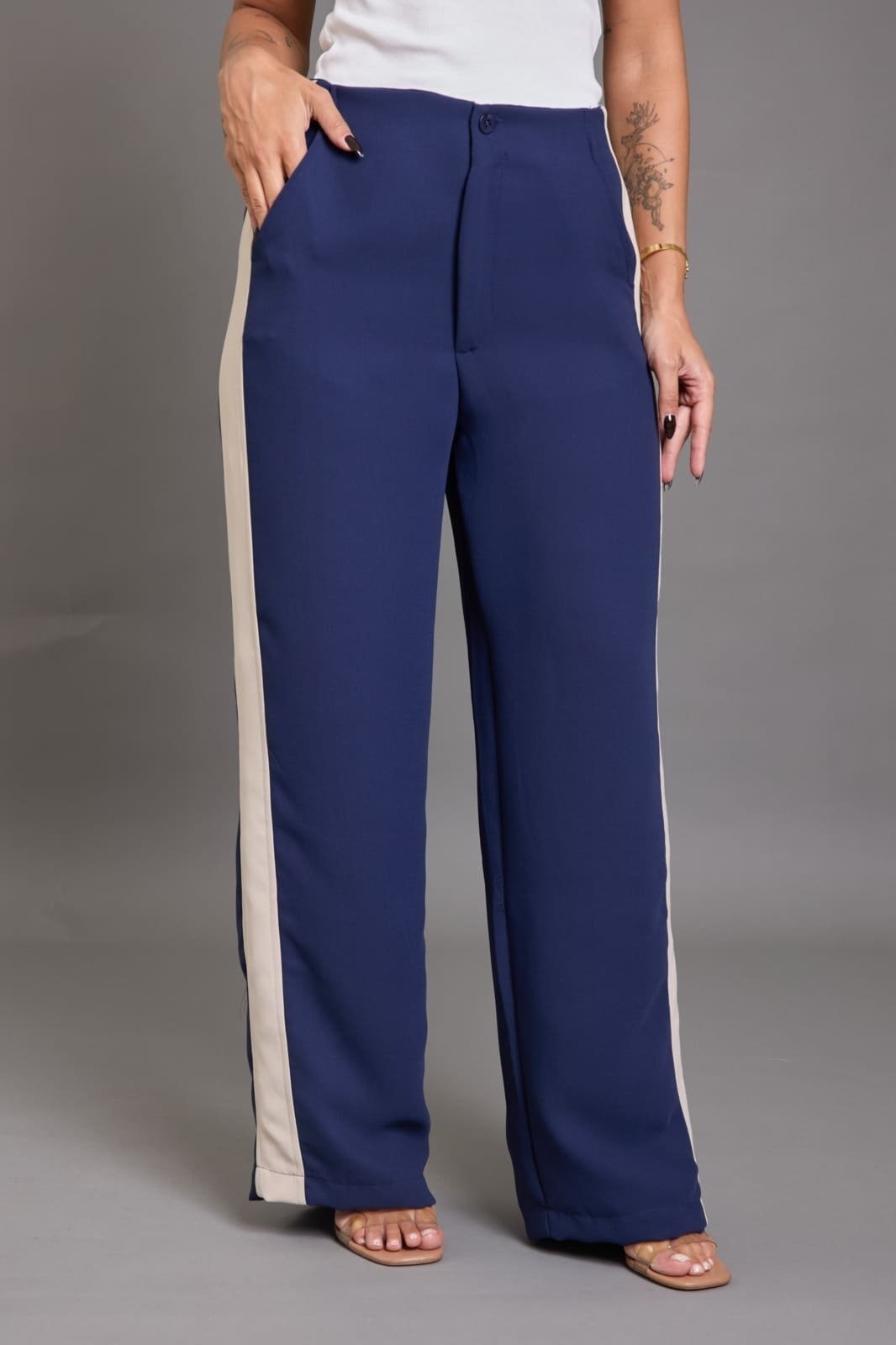 Imagem principal Calça Pantalona com Faixa Lateral Cintura Alta Marinho Lemier Collection LEMIER azul/azul marinho