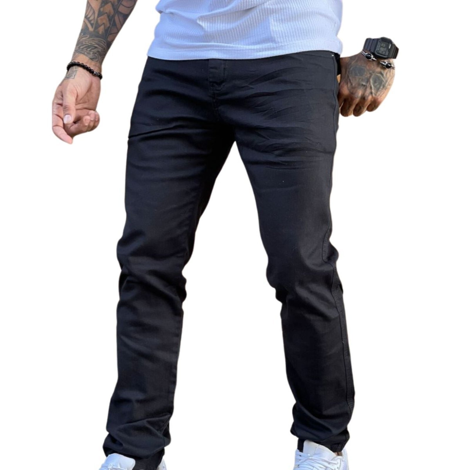 Imagem principal Calça Masculina Preta Sarja Perna Justa Jeans Loka preto