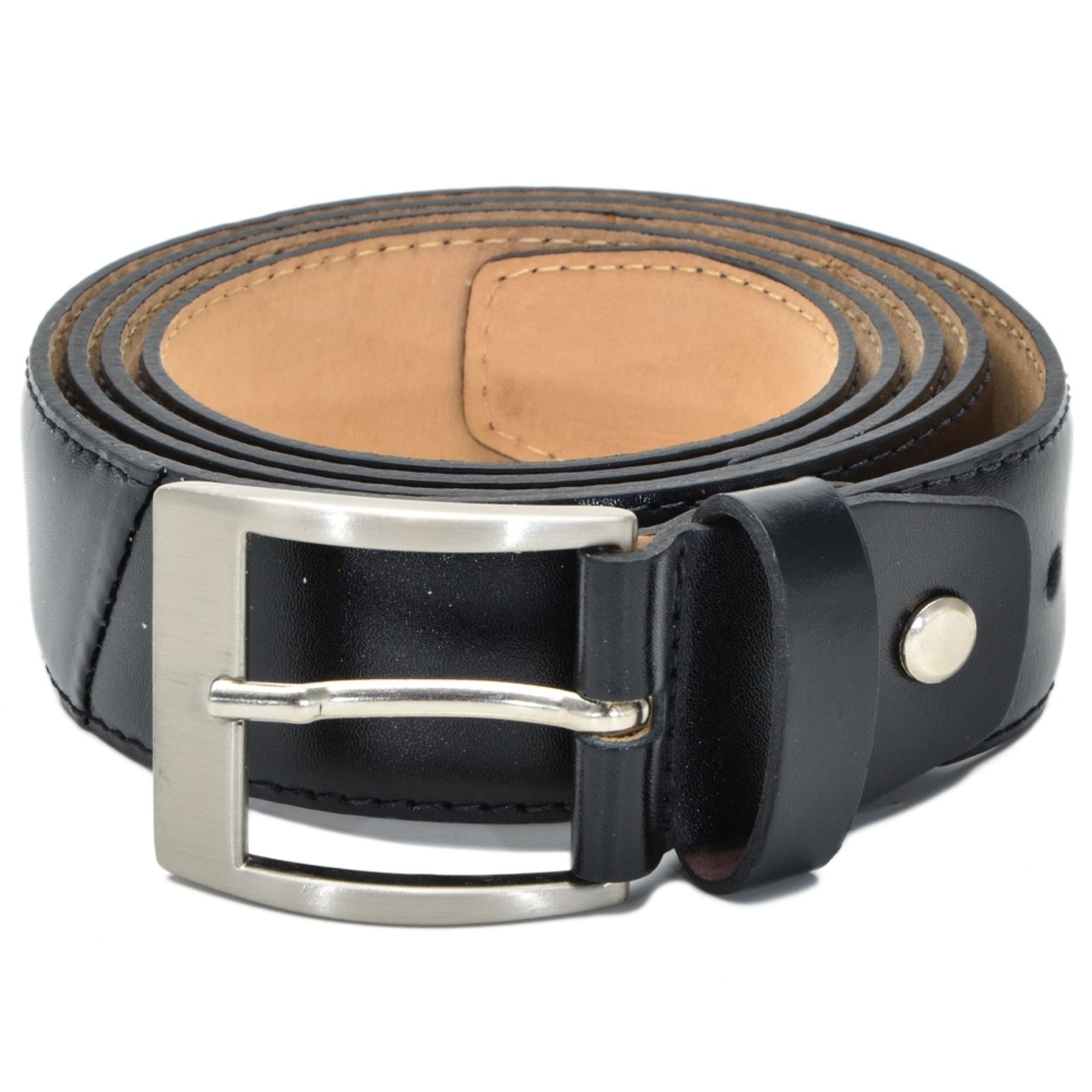 Imagem principal Cinto Couro Social Masculino Liso Fivela Metal Prata Versátil Casual Elegante FRANCA GRIFFE preto