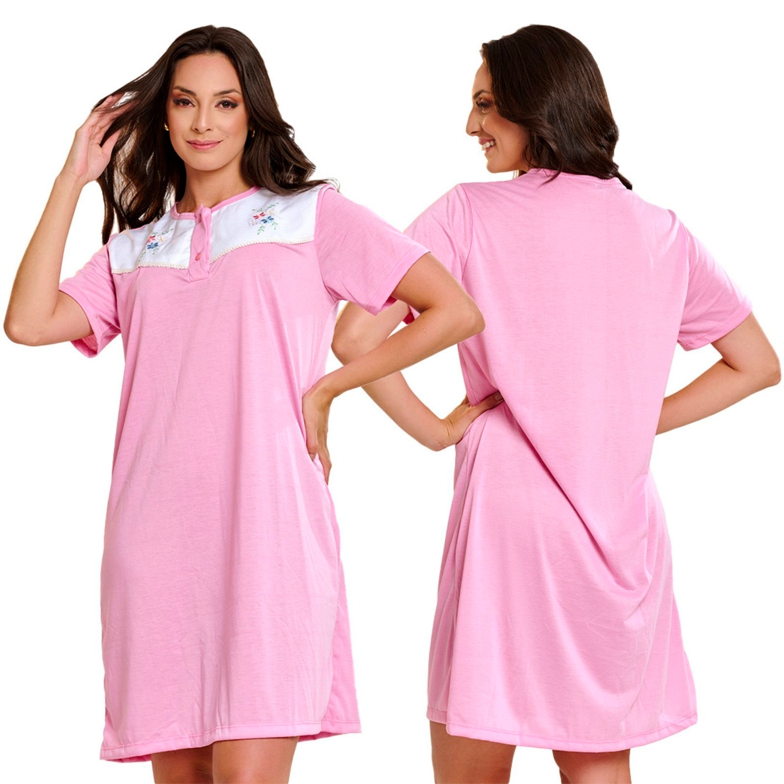 Imagem principal Camisola Gabi Lingerie Malha Super Confortável Com Detalhes De Botões Moda Feminina Linha Noite Salmão Gabi Lingerie laranja