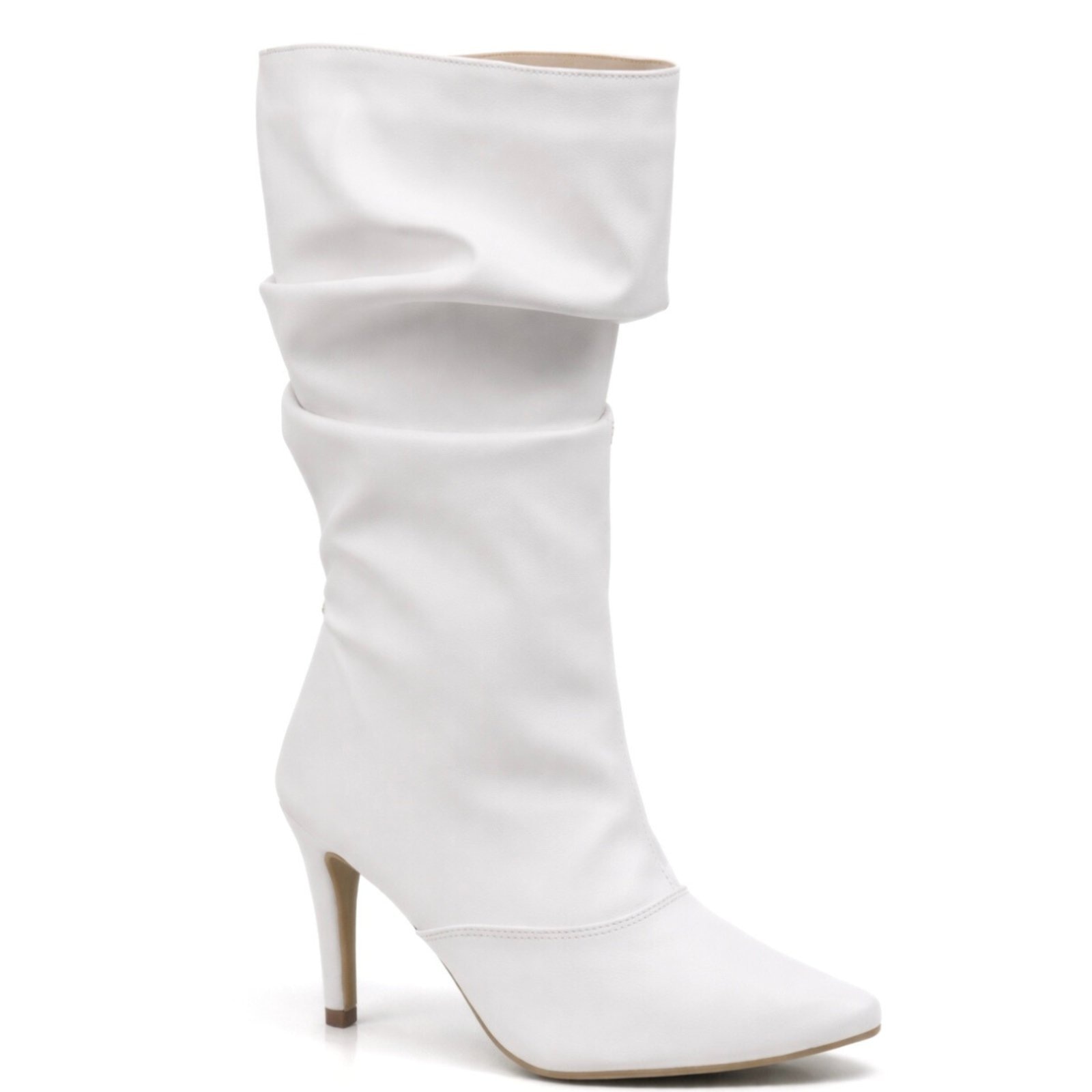 Imagem principal Bota Feminina de Cano Alto Enrugada Salto Fino Clássica 1714 Branca Hannah Footwear branco