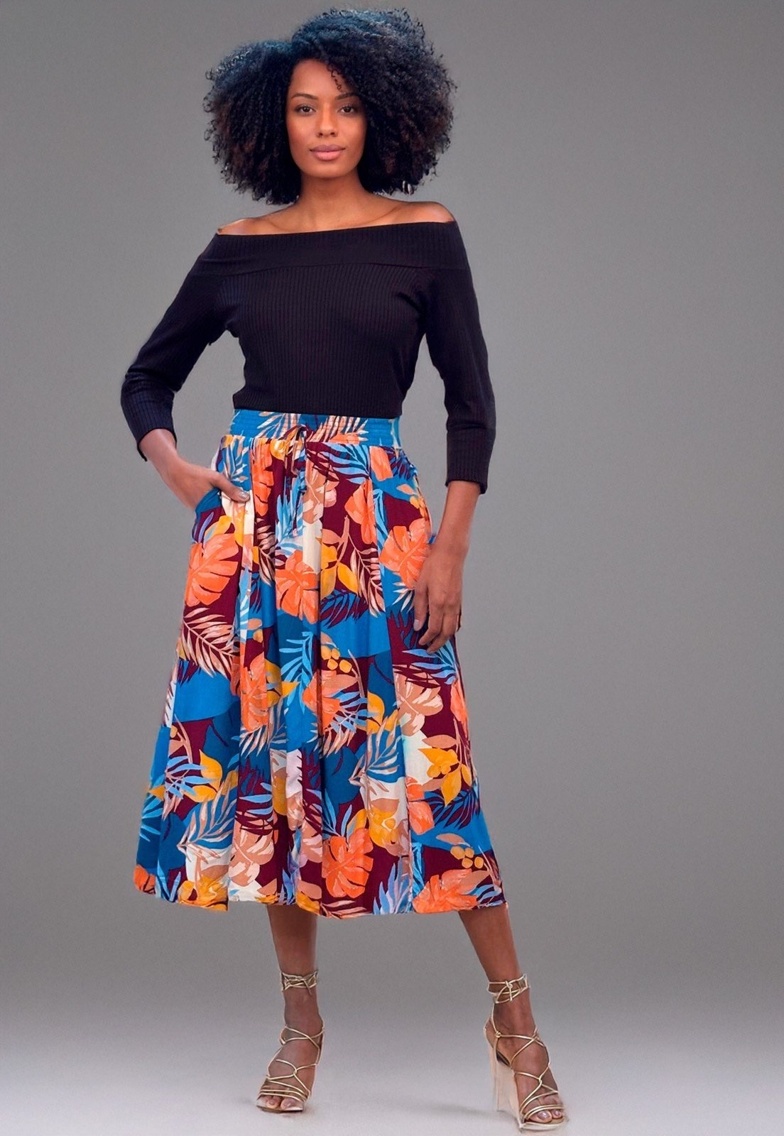 Imagem principal Saia Longa Amazonia Vital Viscose Estampa Aurora Profunda Amazonia Vital azul/bordô/estampado/laranja