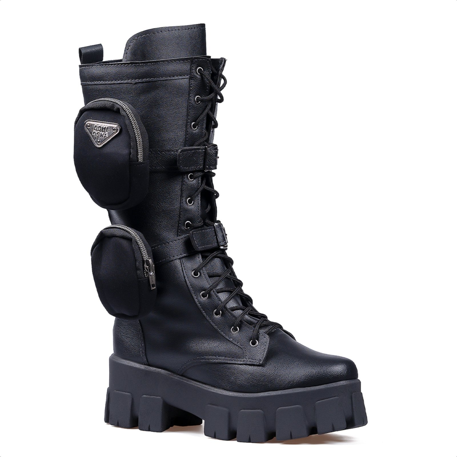 Imagem principal Coturno Domidona Com Bolsinha Feminino Tratorado Cano Alto Domidona preto