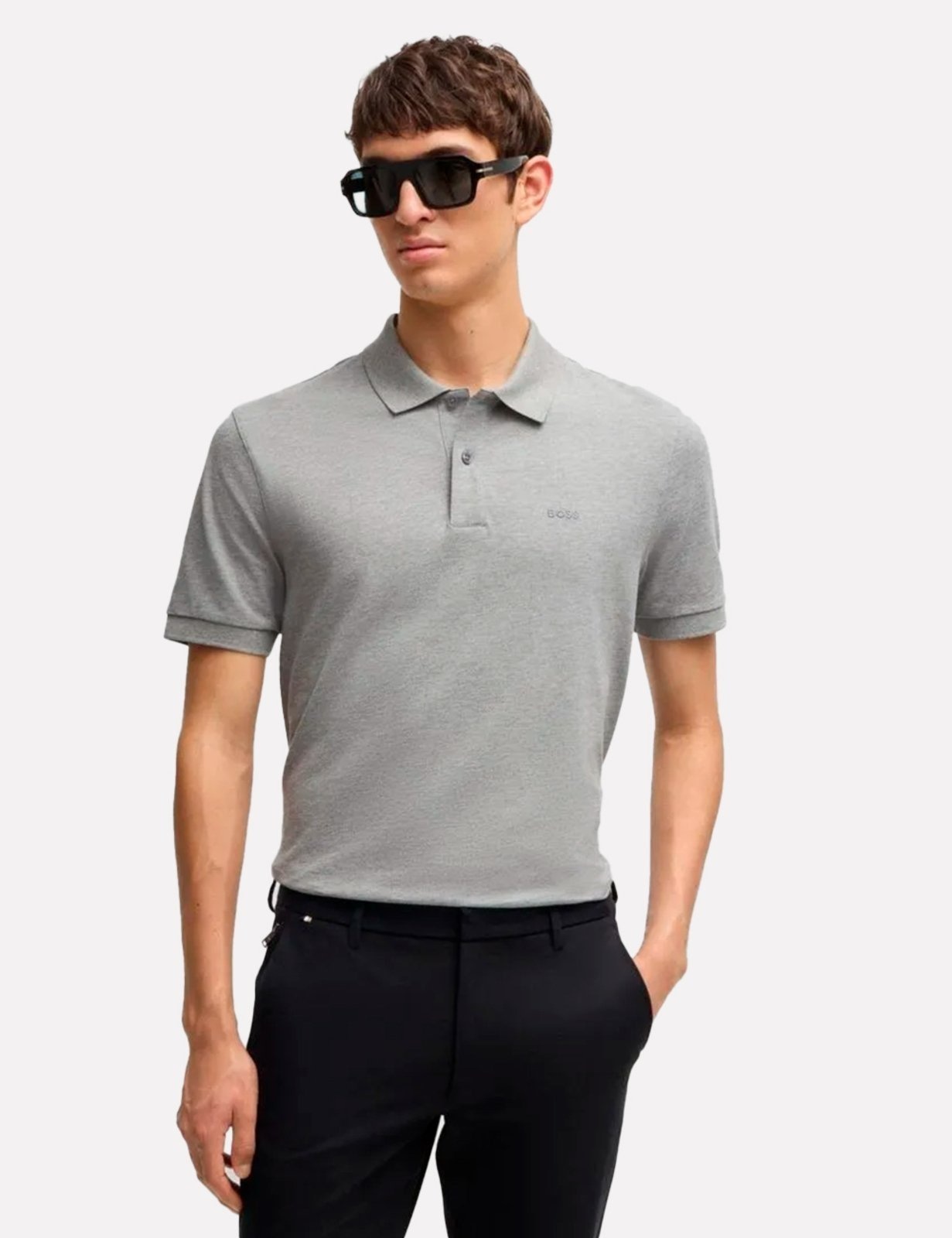 Imagem principal Polo Hugo Boss Masculina Regular Pallas Mescla Hugo Boss cinza