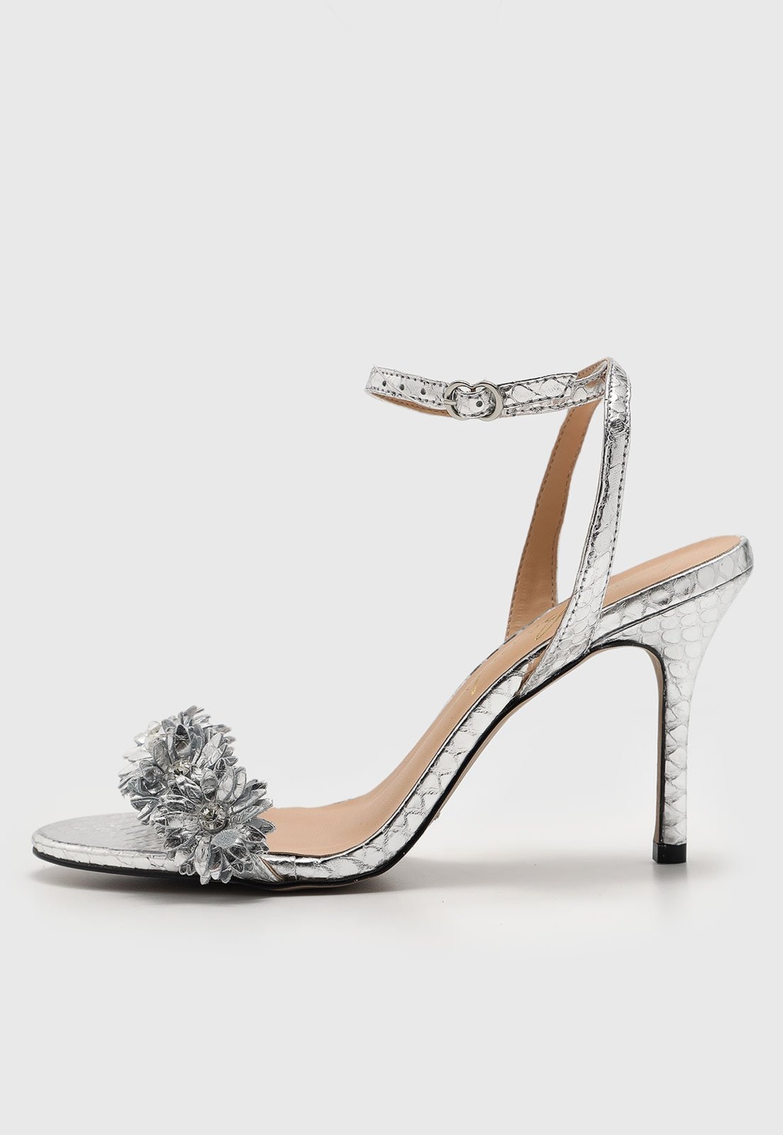 Imagem principal Sandália Feminina Luiza Barcelos Salto Fino Flores Metalizada Luiza Barcelos prata
