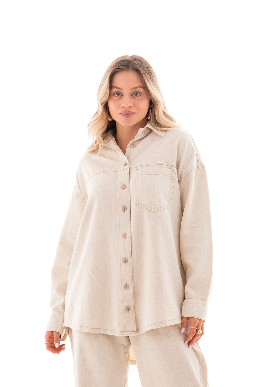 Imagem principal Camisa Linho Feminina Arauto Oversized Eco Fibers ARAUTO JEANS bege