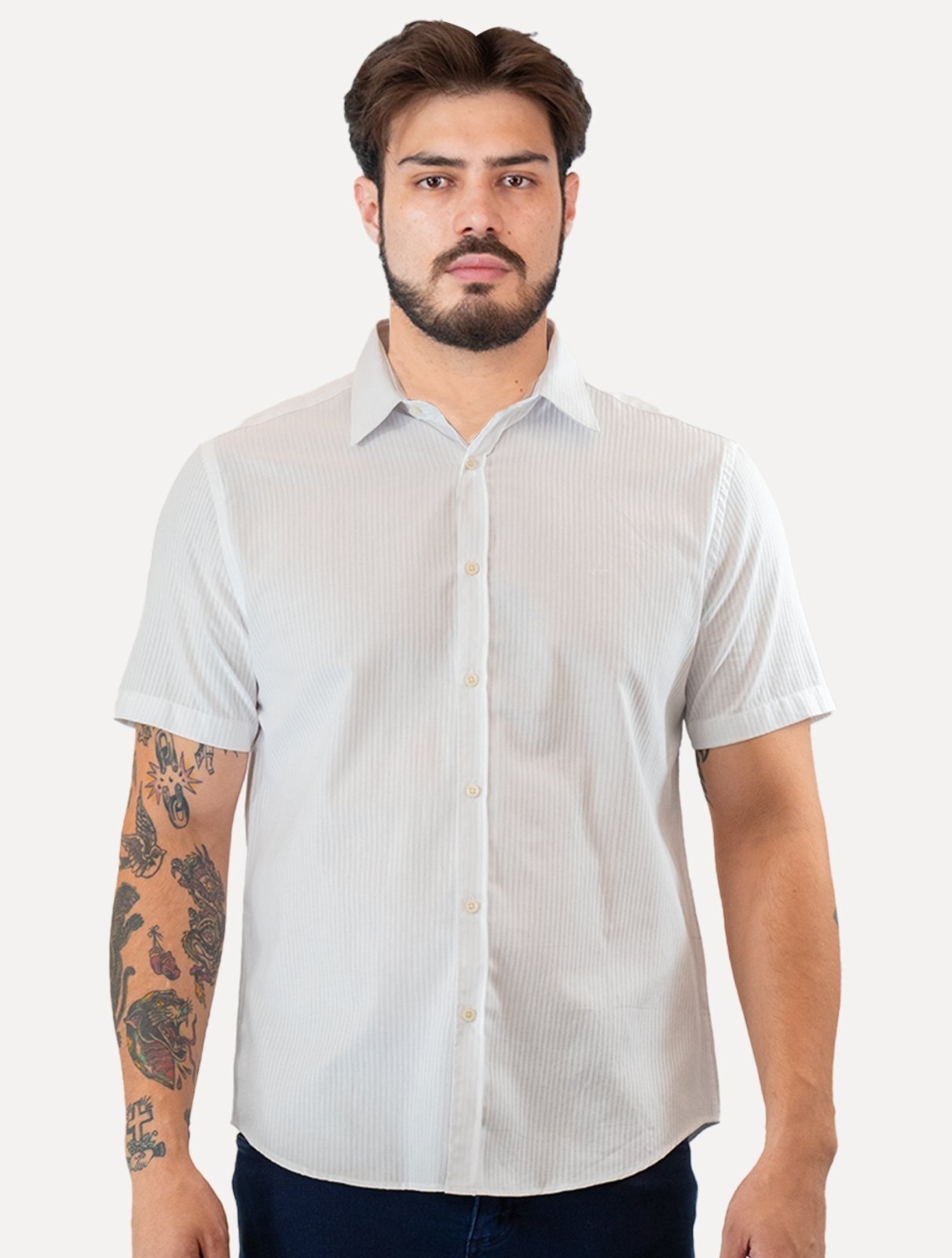 Imagem principal Camisa Aramis Masculina Slim Algodão Textura Listrada Branca Aramis branco