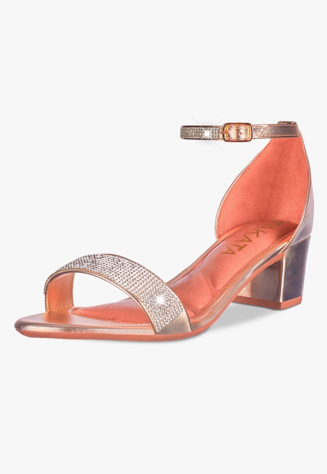 Imagem principal andália Feminina Salto Quadrado Grosso Baixo Manta Strass Brilho Confortável Sapato Festa TAKATA BY RAFAEL TAKATA dourado