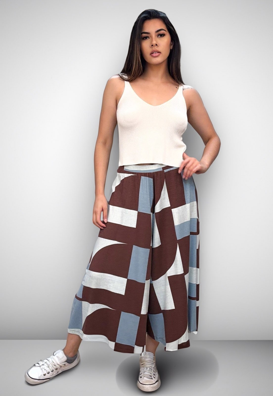 Imagem principal Calça Pantacourt Cabanafree Saia Malha Macaúba Estampa Santa Rosa do Tocantins Cabanafree azul/estampado/marrom rosa