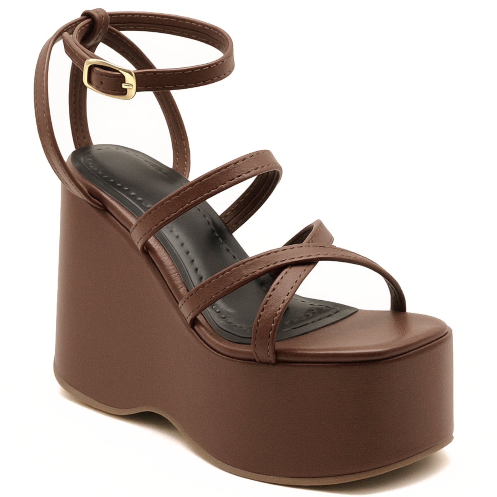 Imagem principal Sandália Feminina Anabela Alta Com Tiras Estilosa Cacau 182158 Flor da Pele marrom