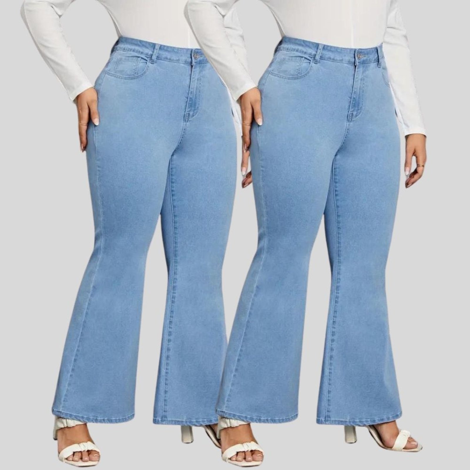 Imagem principal Kit 2 Calça Flare Plus Size Feminina Tex Jeans Boca de Sino Cintura Alta Modeladora com Elastano Claro TEX JEANS azul