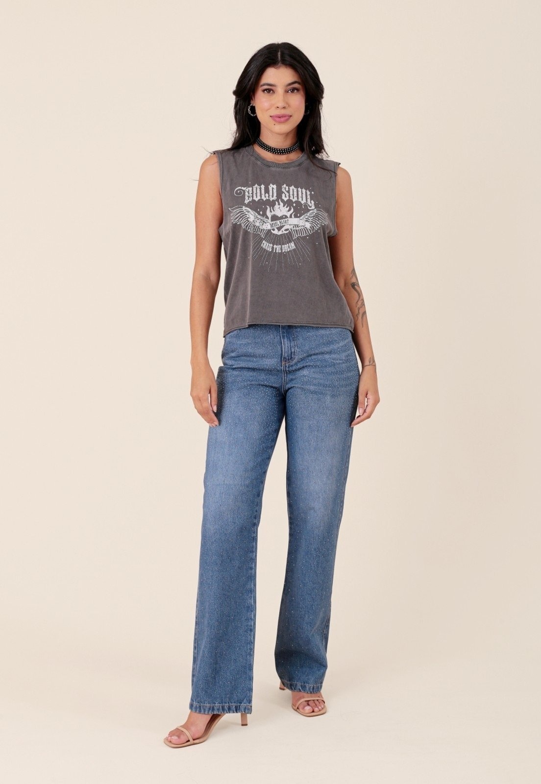 Imagem principal Calça Jeans Pop Me Reta Com Strass Frontal Pop Me azul