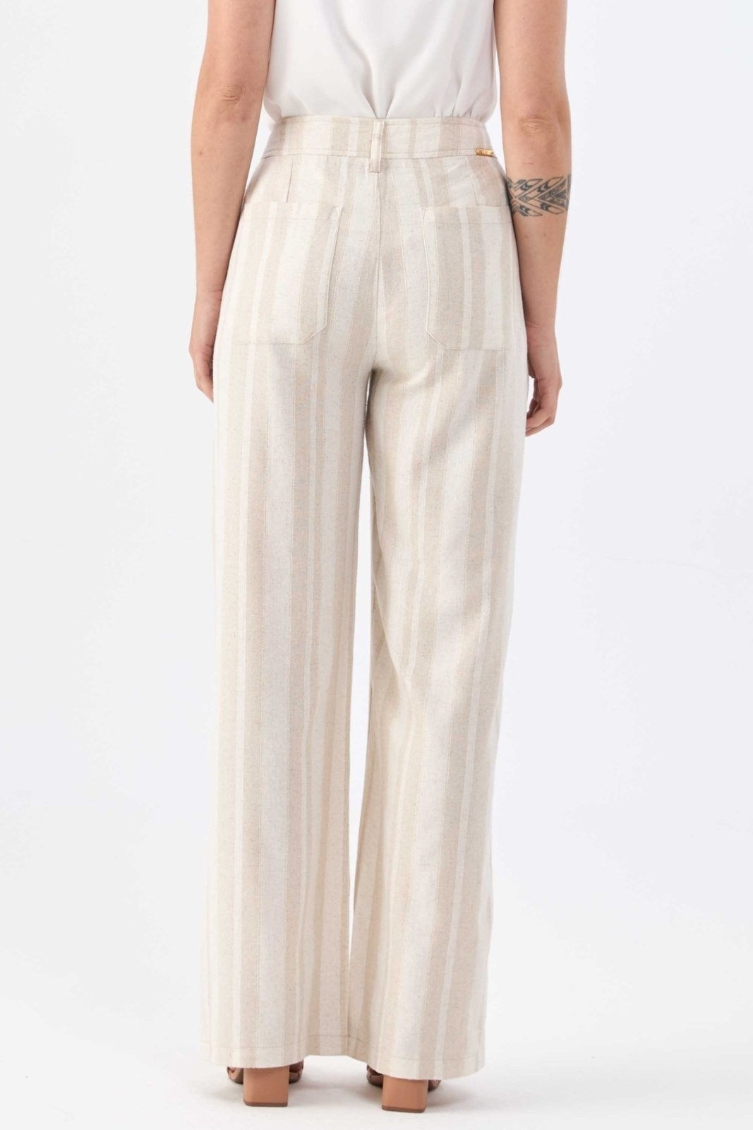 Imagem principal Calça PKS Alfaiataria Wide Leg Linho Natural Listrado PKS bege natural