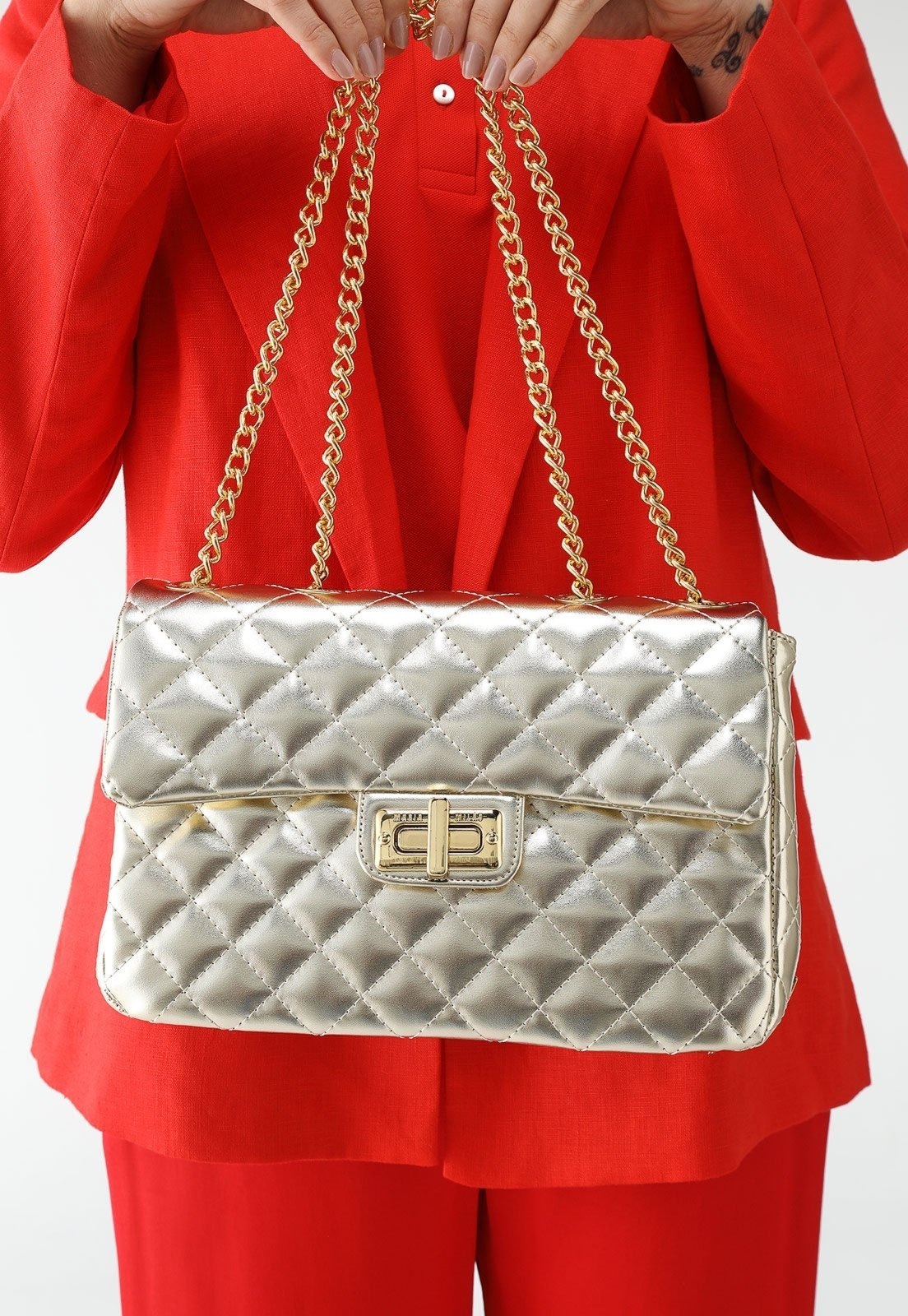 Imagem principal Bolsa Feminina Maria Milão Matelassê Dourada Metalizada Maria Milão bege/branco/bronze/cobre/dourado/off-white