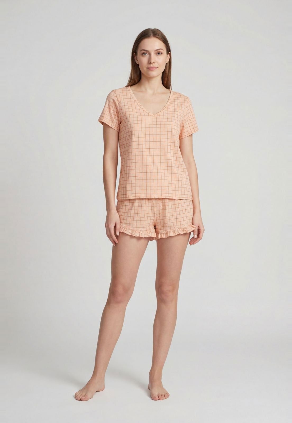 Imagem principal Conjunto Pijama Feminino Hering Xadrez êssego Hering laranja