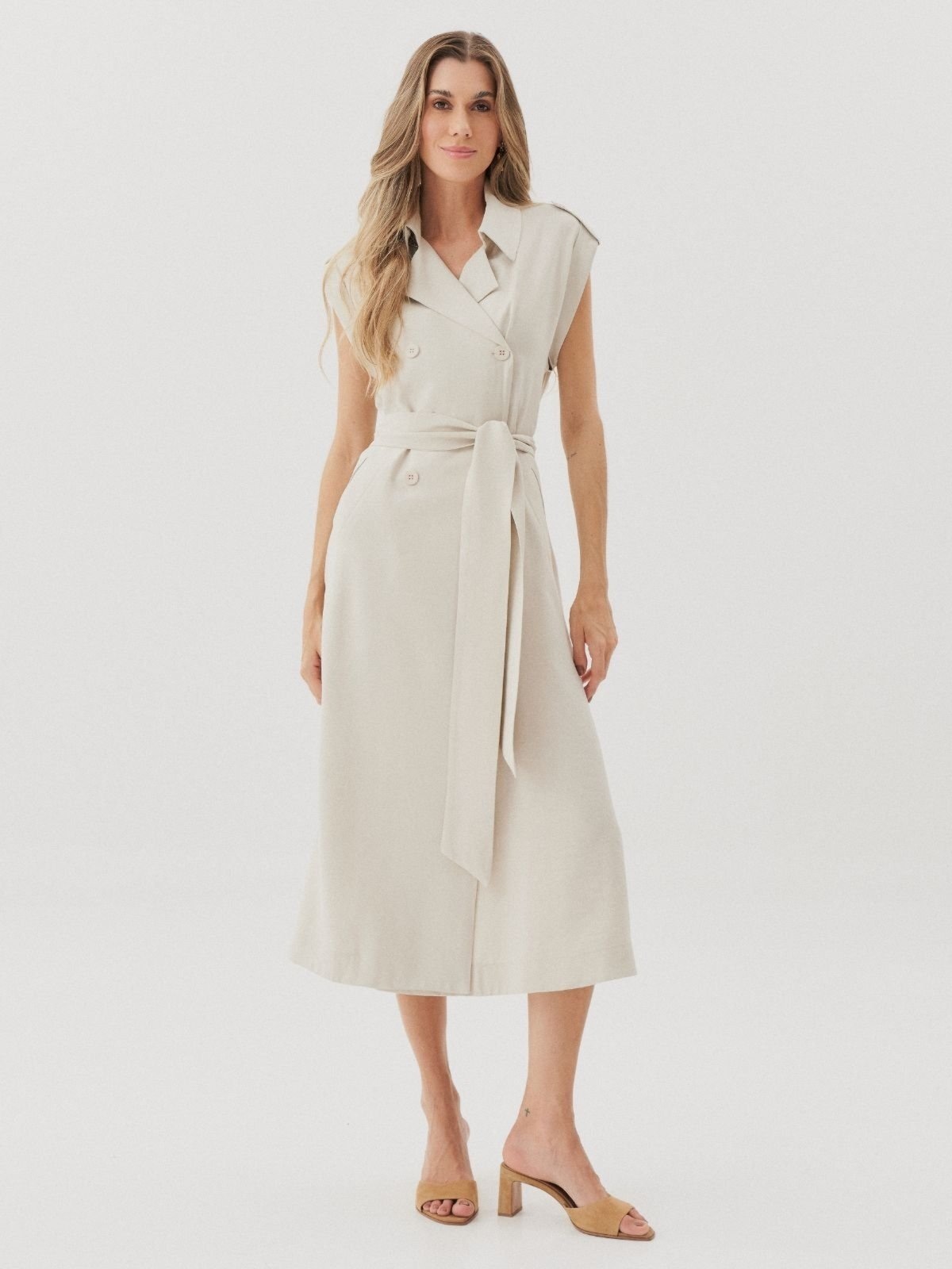 Imagem principal Vestido Via Lessa Bailly Alfaiataria Midi Viscose Claro Via Lessa bege