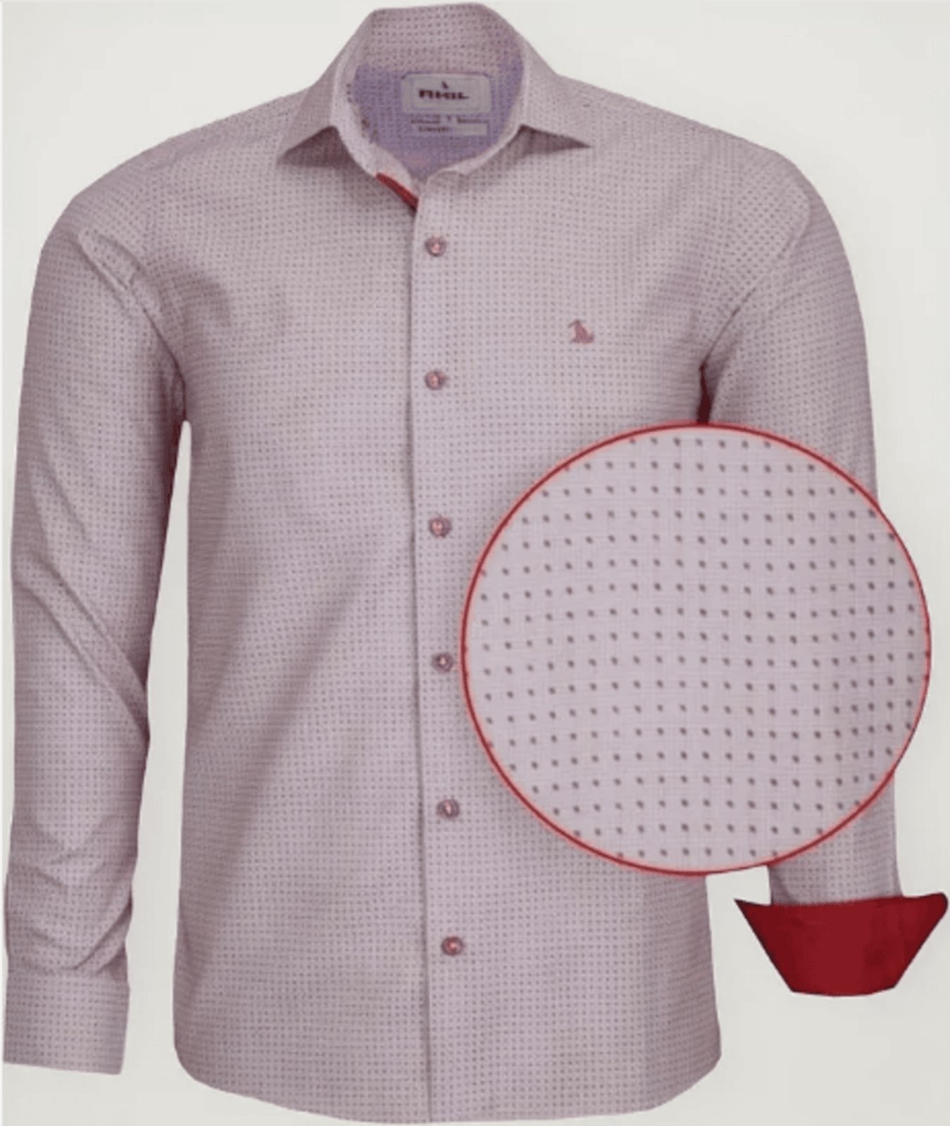 Imagem principal Camisa Social Amil Comfort Strike Micro Estampa Macia Fácil de Passar Manga Longa Luxo Amil bordô/vermelho