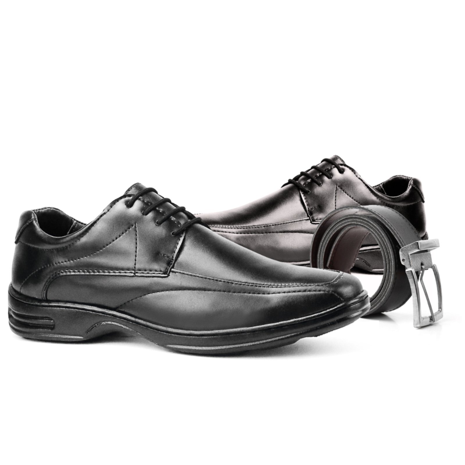 Imagem principal Sapato Social Kit Masculino Ortopédico Anatômico Com Cinto Fivela Metálica Visual Elegante Sapatofran preto