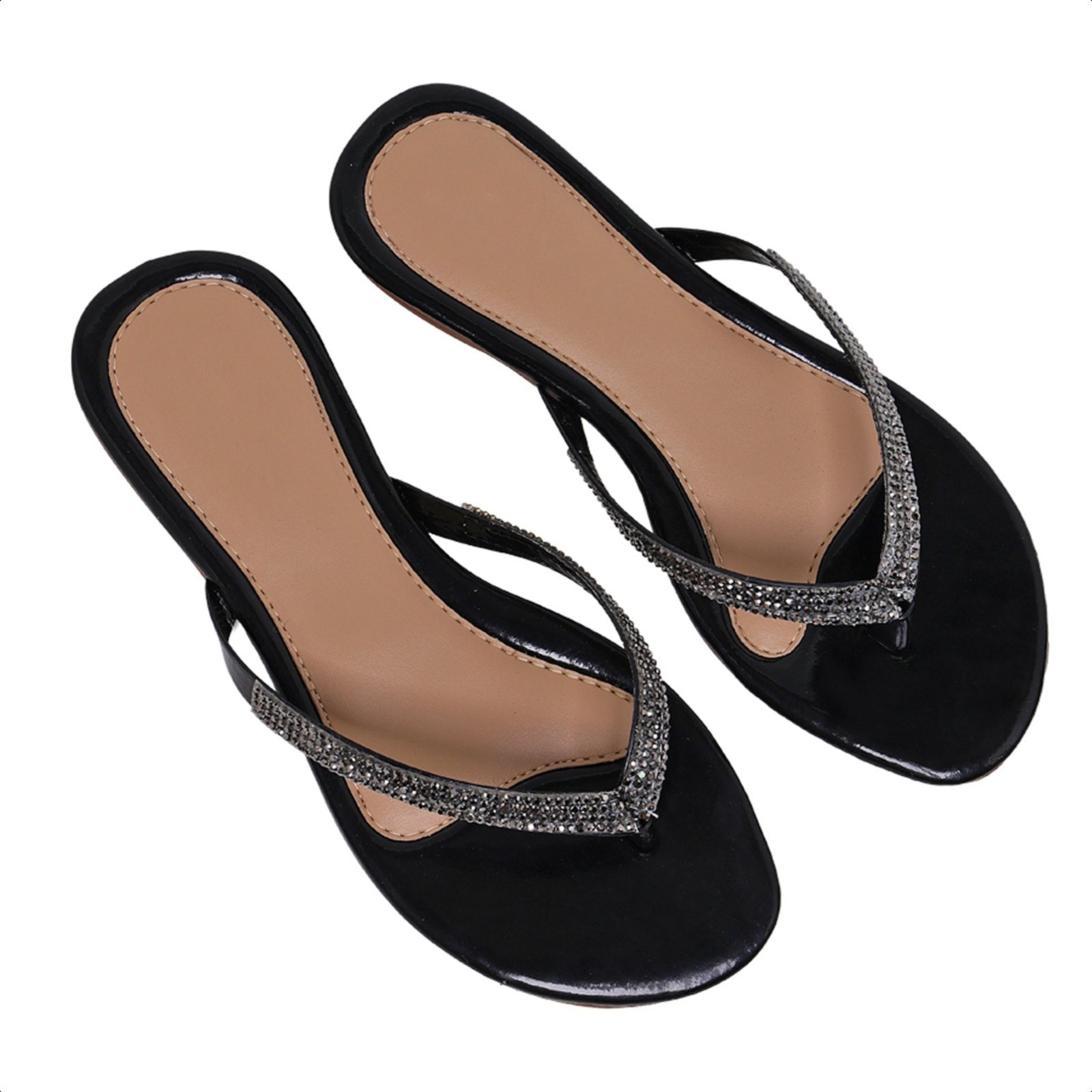 Imagem principal Chinela Feminina Rasteirinha Confortável Salto Baixo Com Strass 34 ao Carmelo Shoes Sandália Baixa Festa Casual CARMELO SHOES preto