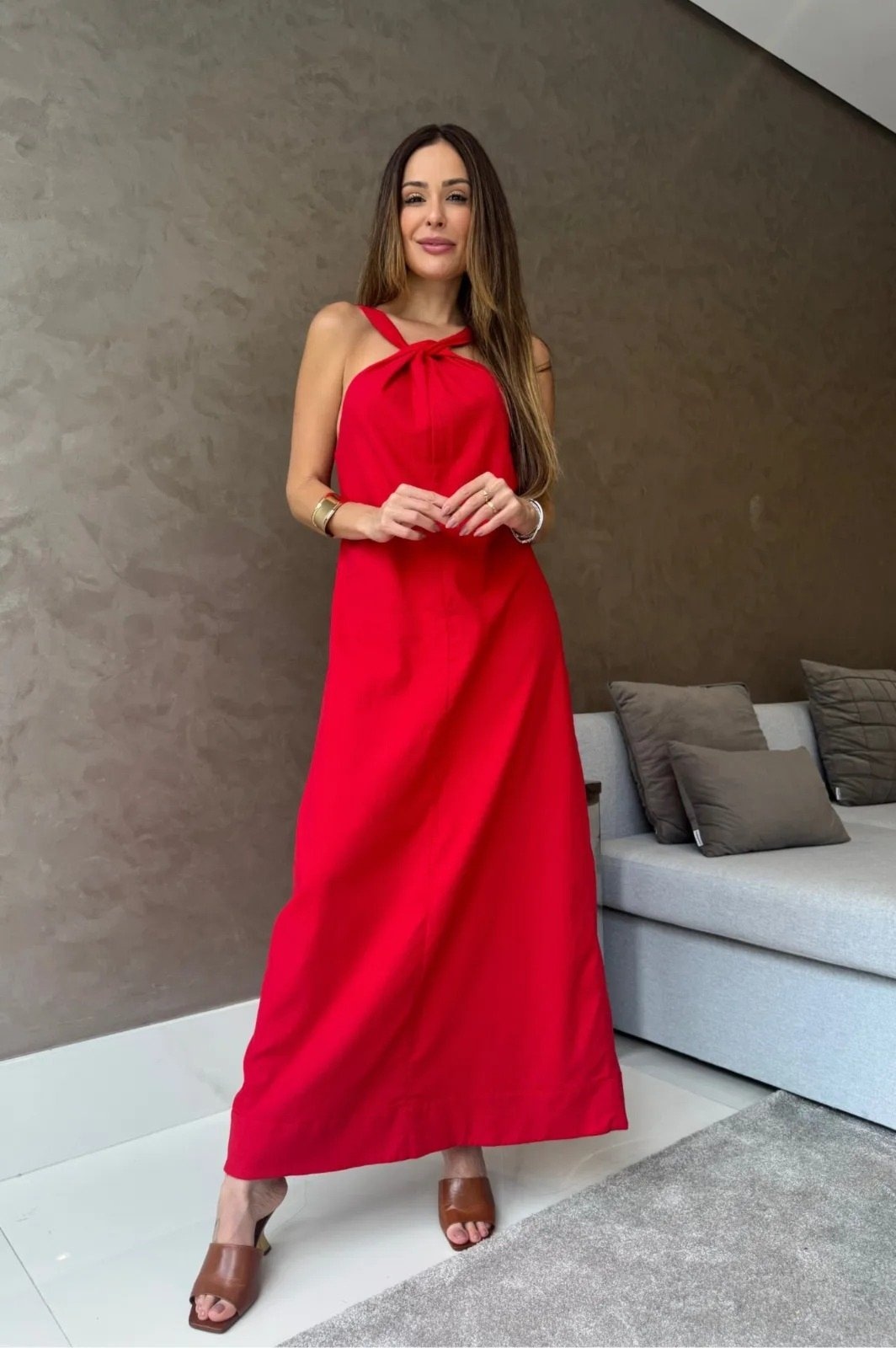 Imagem principal Vestido Linho Midi Ane VIC BRAND vermelho