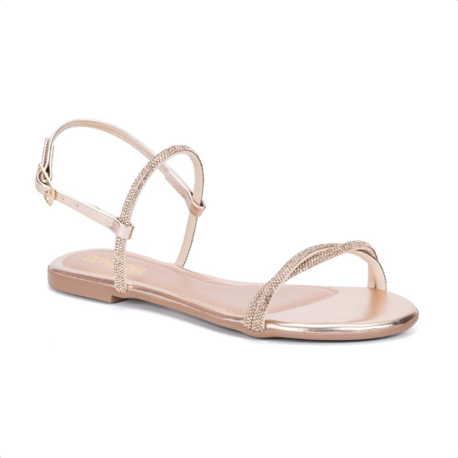 Imagem principal Sandália Rasteira Feminina Bronze Tiras Cruzadas De Strass Domidona cobre bronze