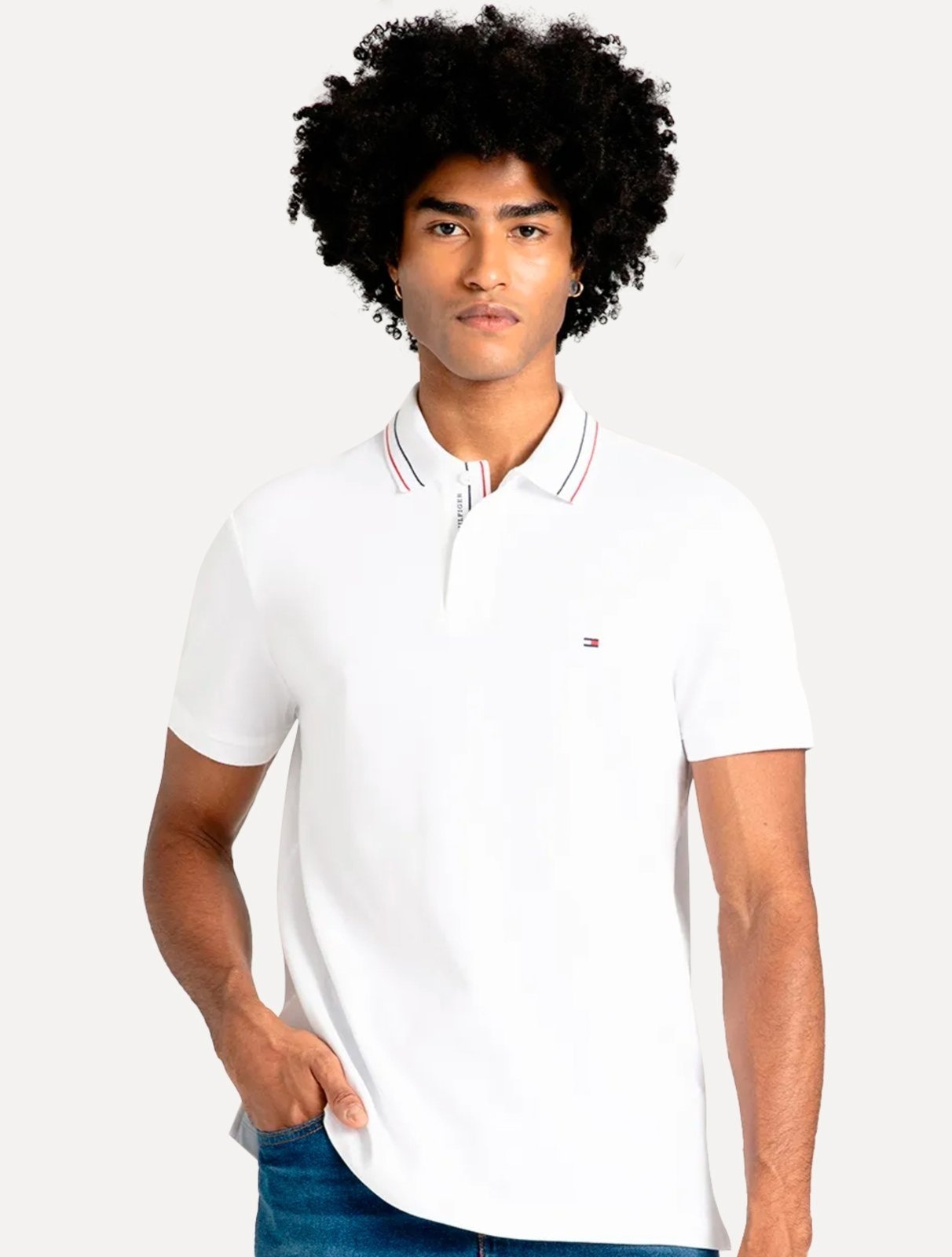 Imagem principal Polo Tommy Hilfiger Masculina Regular Placket Interest Branca Tommy Hilfiger branco