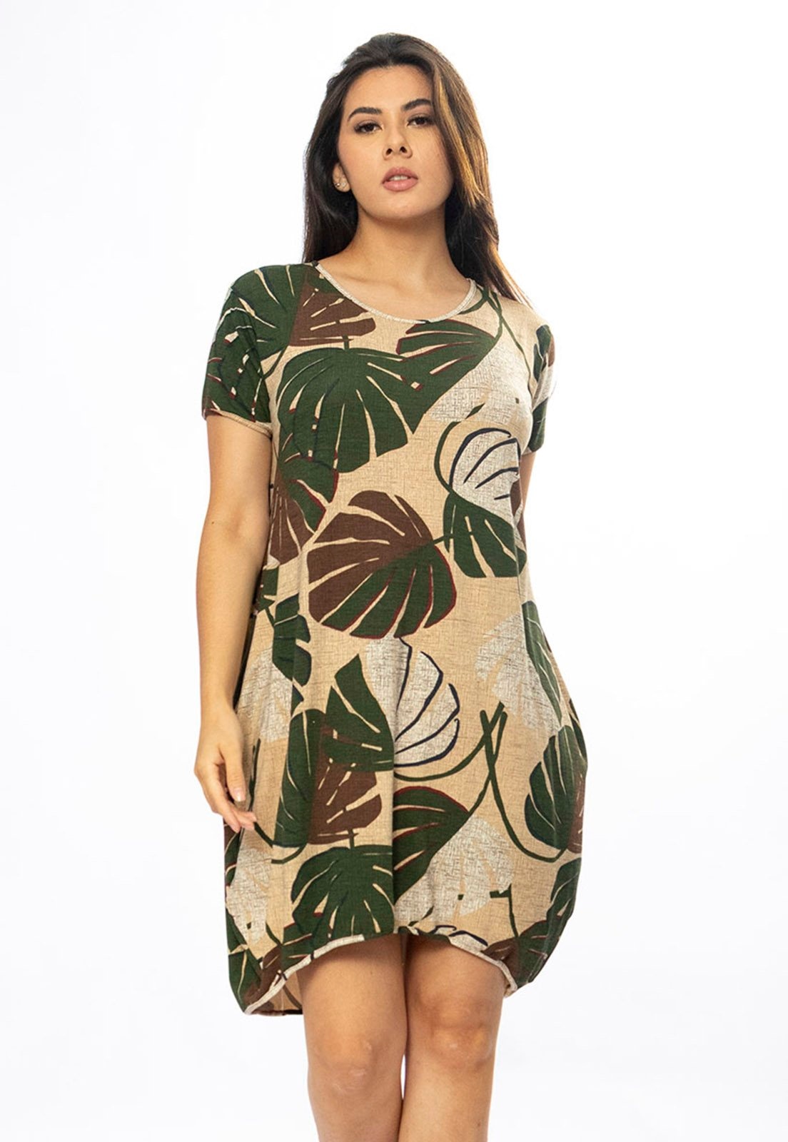 Imagem principal Vestido Curto Amazônia Vital Malha Amplo Always Estampa Folhagem Verde e Amazonia Vital estampado/marrom/verde verde