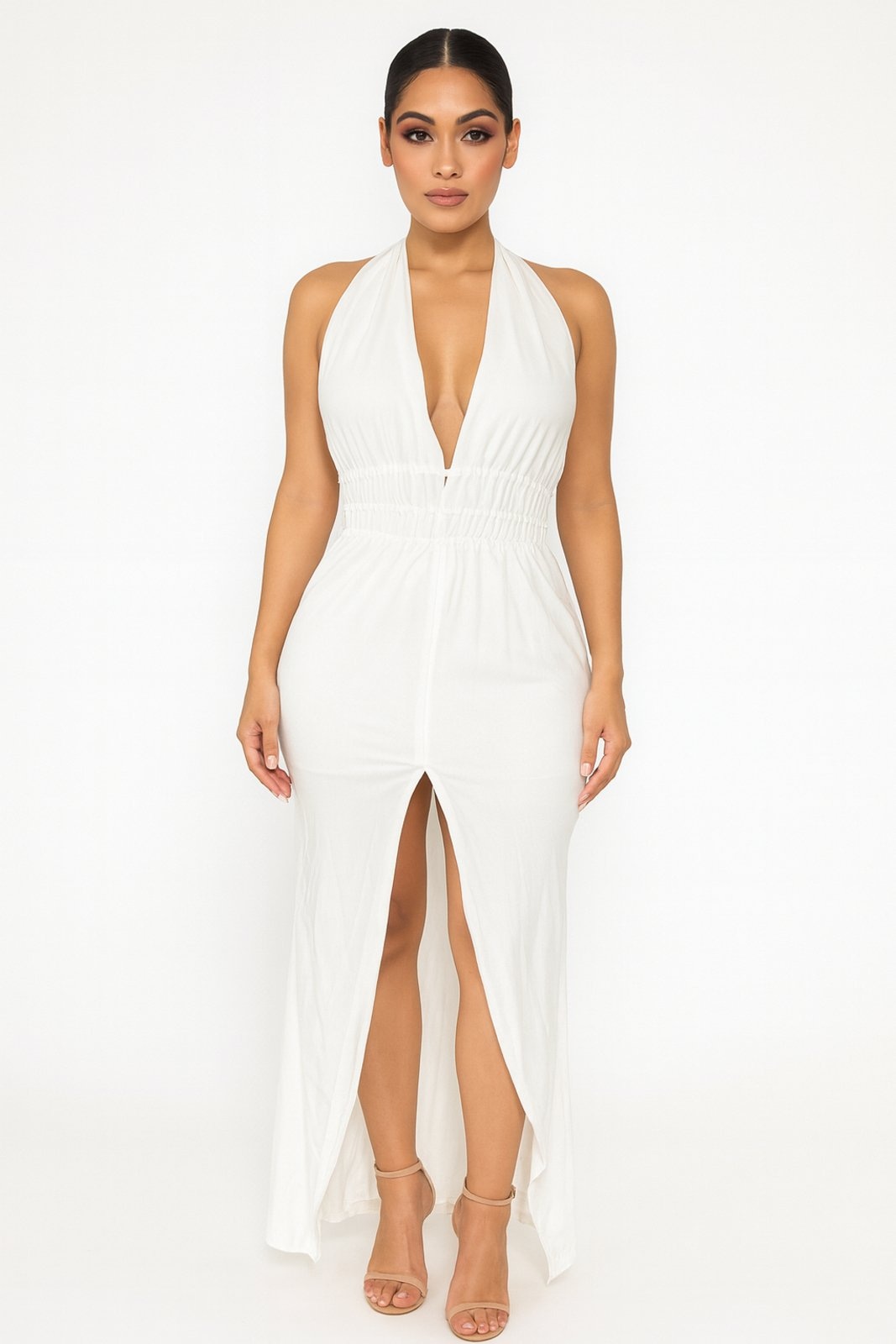 Imagem principal Vestido Longo Frente Única com Fenda em Renda Artesanal Summer Body branco