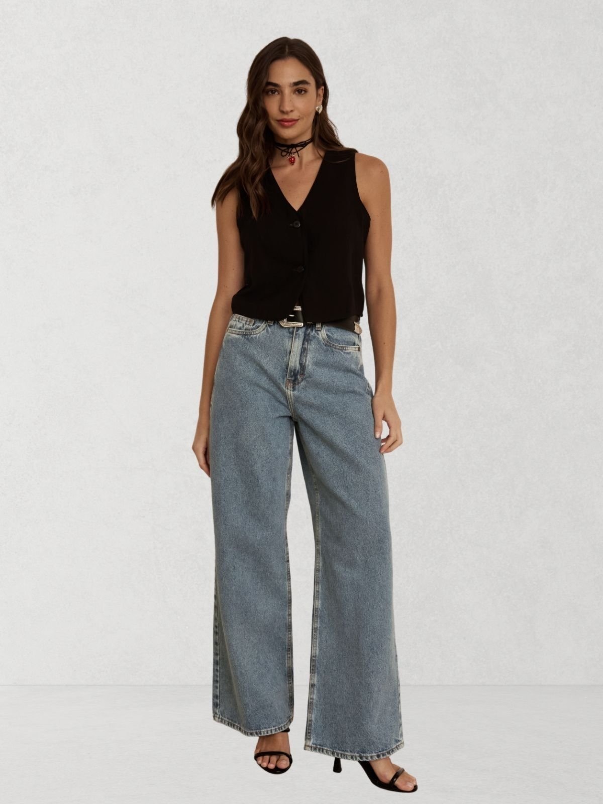 Imagem principal Calça Via Lessa Chicago Modelagem Pantalona Jeans Médio Via Lessa azul