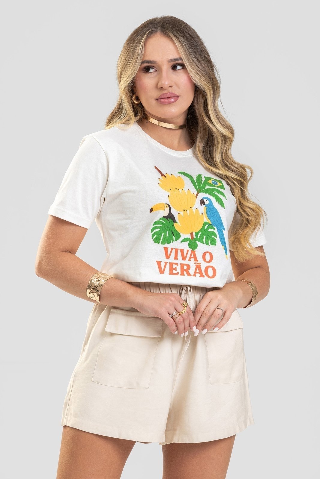 Imagem principal Camiseta Feminina Cianitas Off Estampa Viva o Verão Cianitas off-white