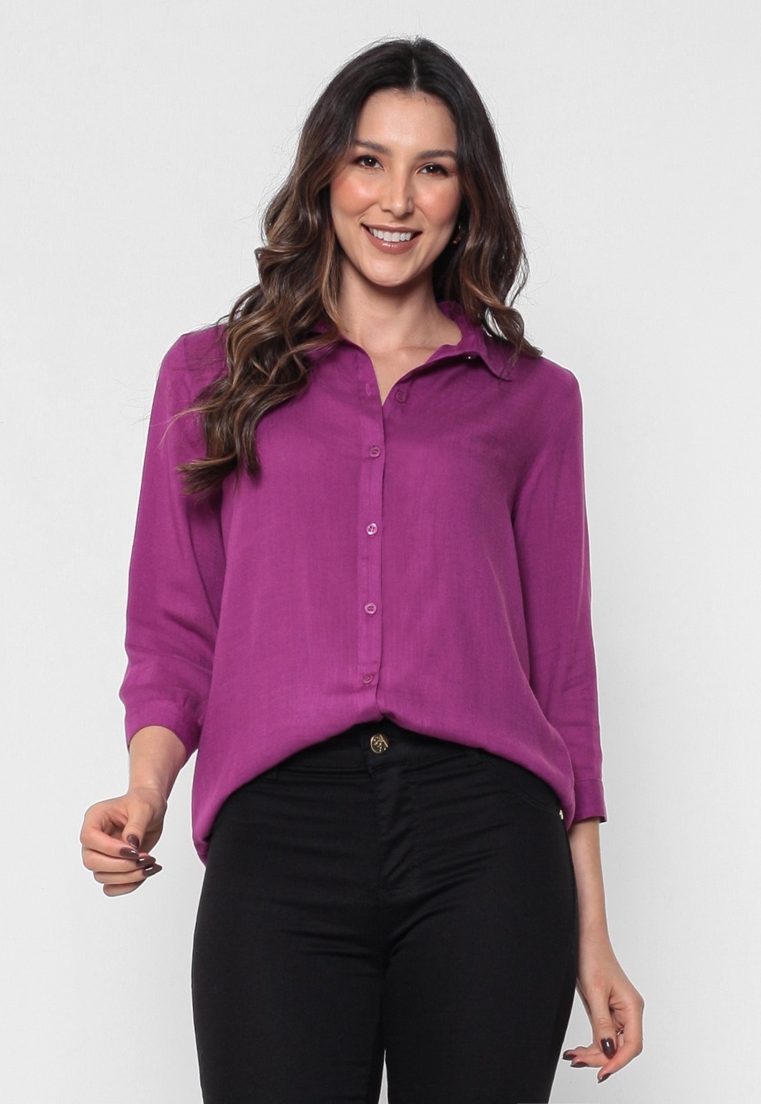 Imagem principal Camisa Intens Manga 3/4 Viscolinho Magenta Intens roxo magenta