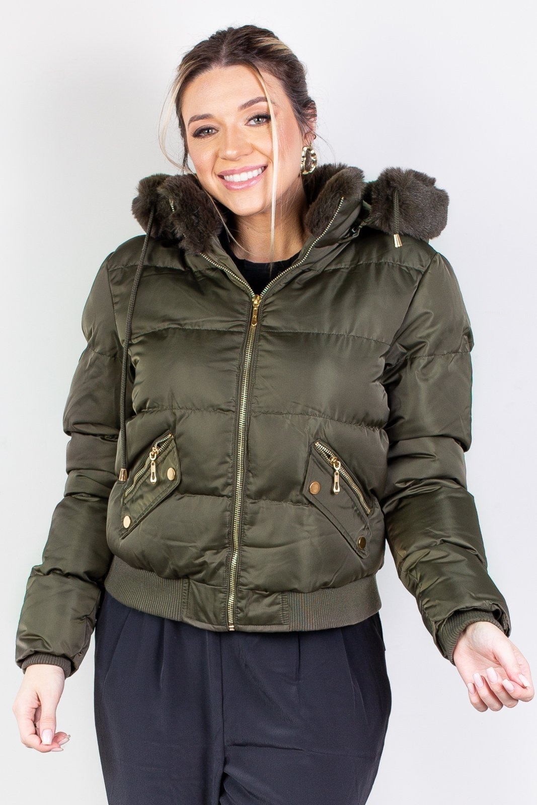 Imagem principal Jaqueta Enluaze Feminina De Nylon Curta Com Capuz Removível 84115 Enluaze verde