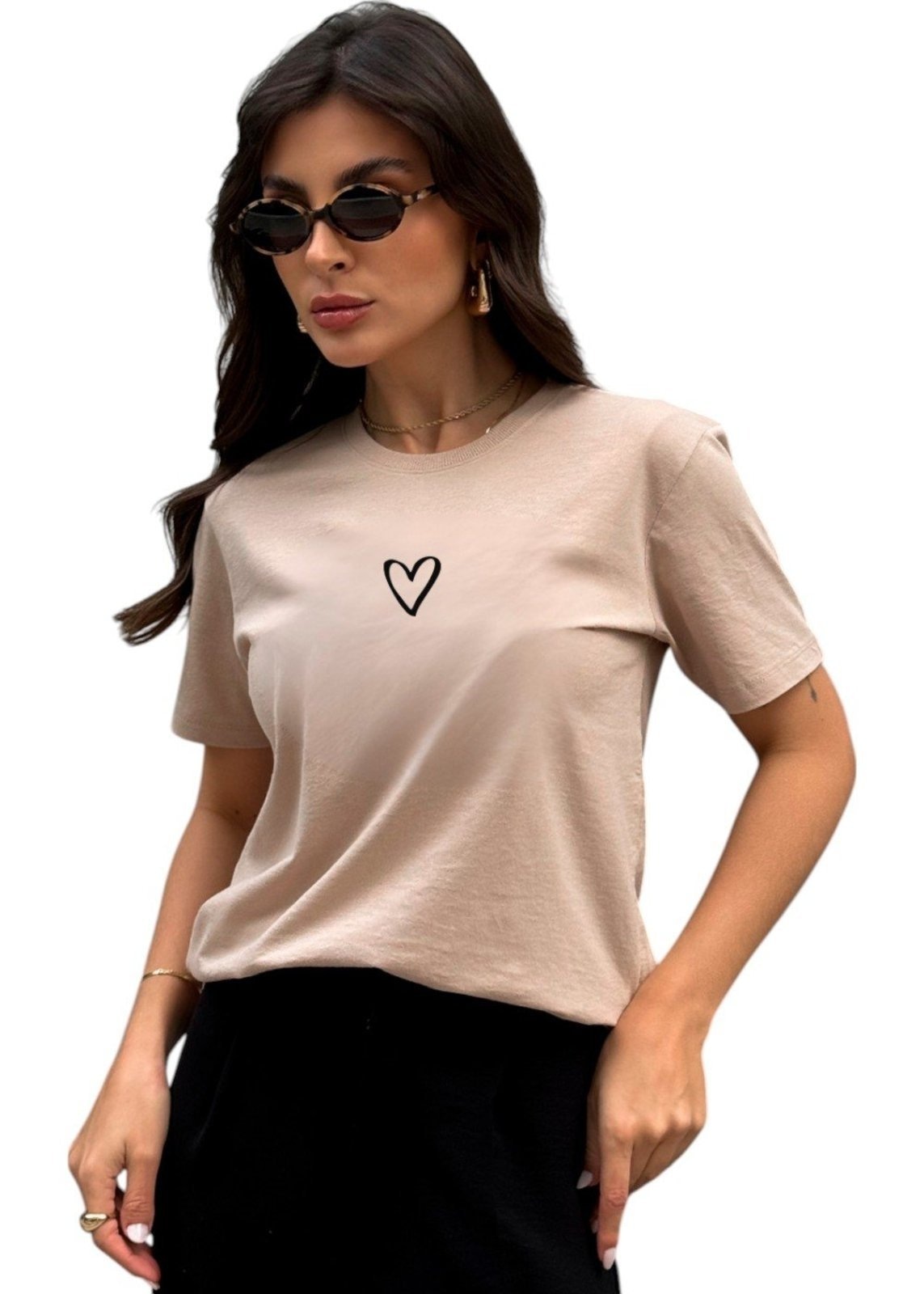 Imagem principal Camiseta Feminina Cianitas Chocolate Estampa Coração Vazado Cianitas marrom