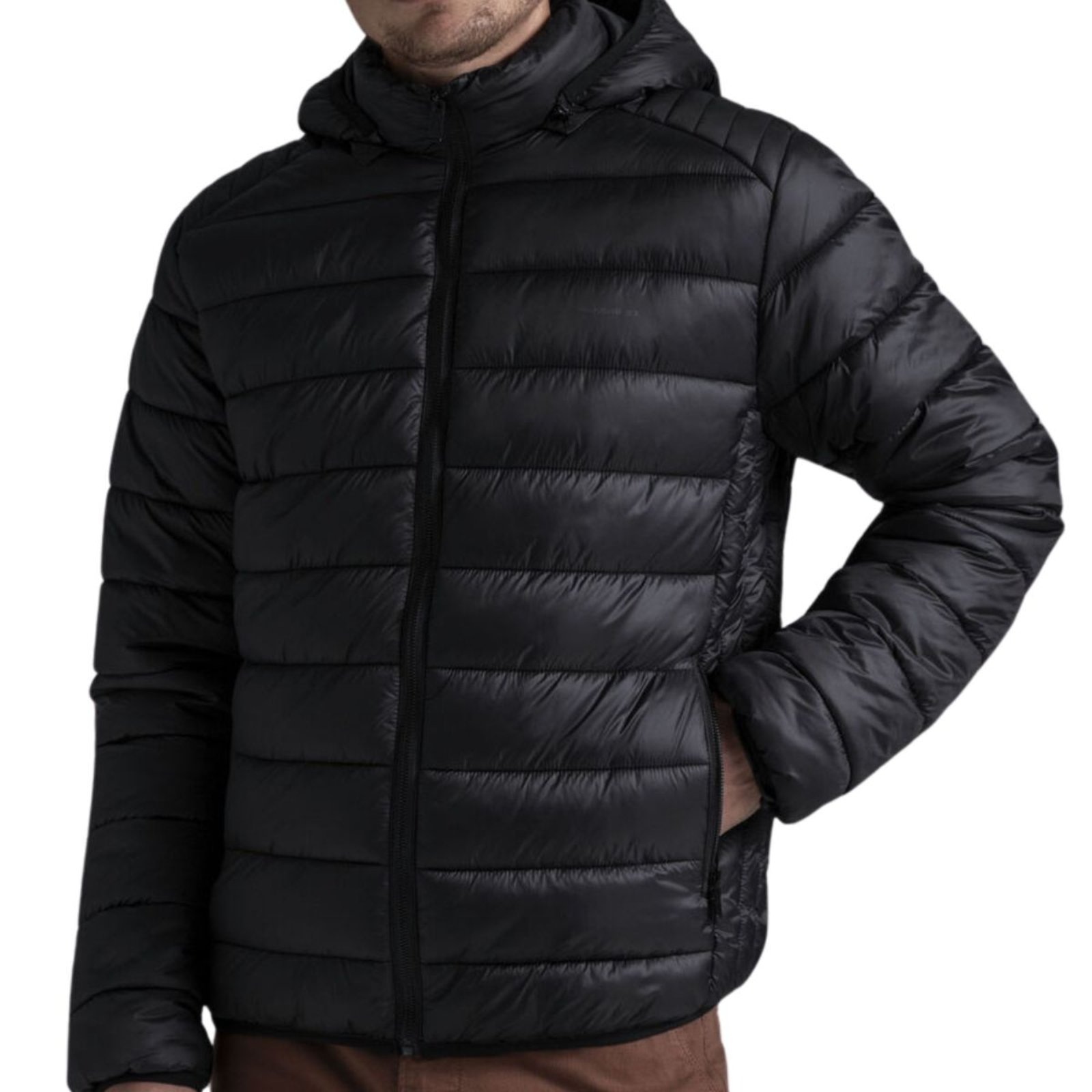 Imagem principal Jaqueta Masculina Plus Size Puffer FMF Lisa Impermeável com Capuz Removível e Isolamento Térmico FMF preto