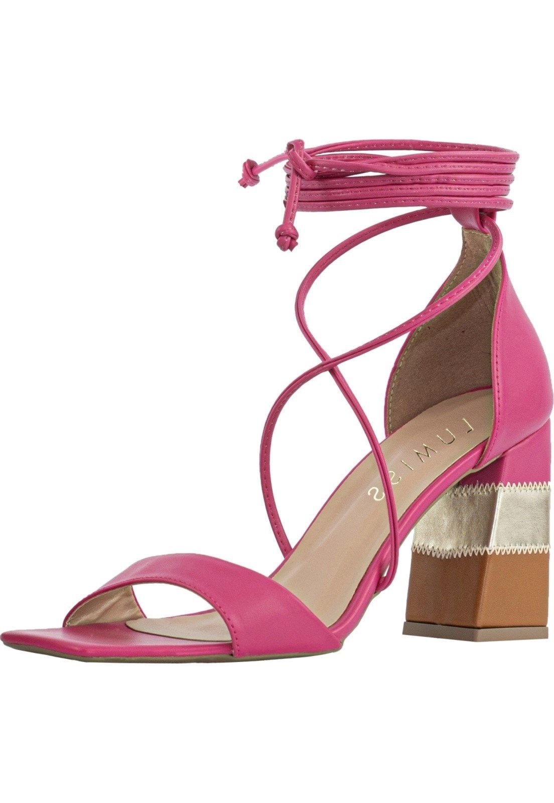 Imagem principal Sandália Feminina Amarração Lumiss Salto Alto Bloco Grosso Confortável LUMISS pink