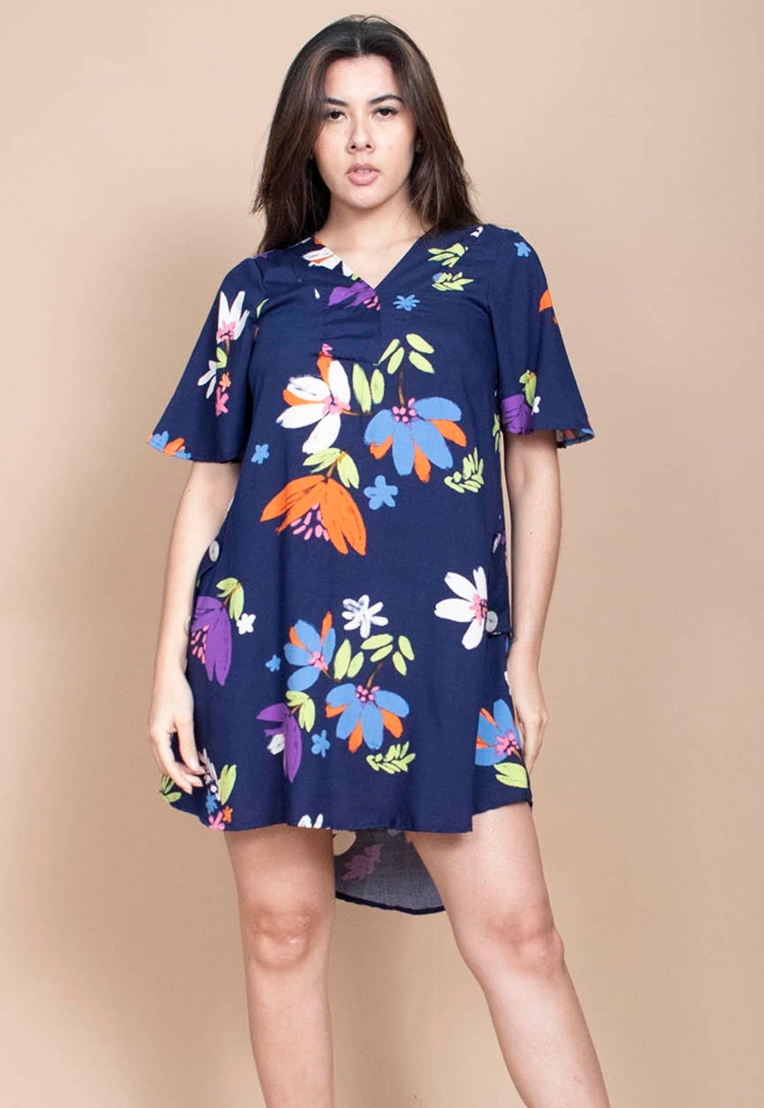 Imagem principal Vestido Cabanafree Curto Pataxô Viscose Mullet Decote V Festa das Flores Cabanafree estampado/laranja/verde