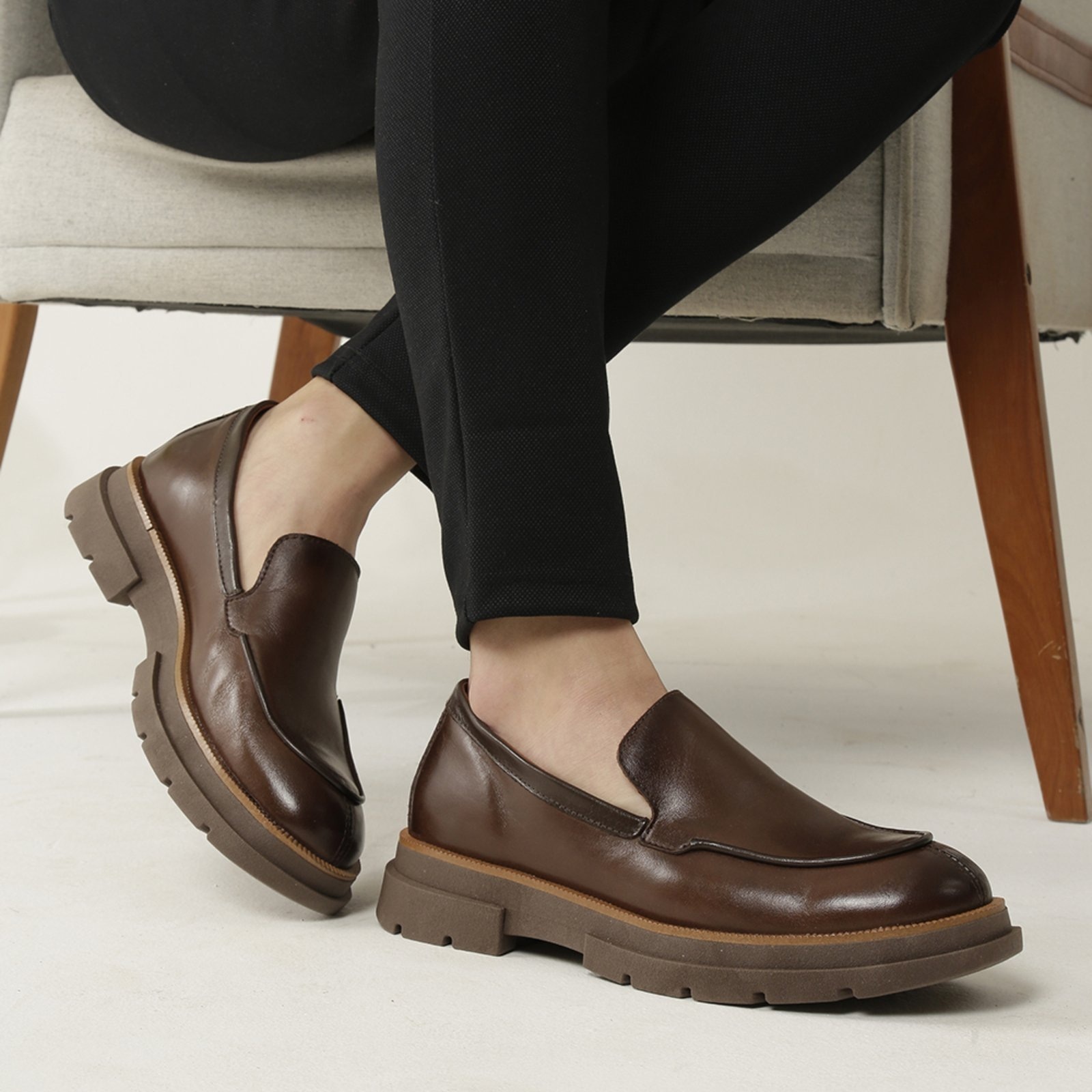 Imagem principal Mocassim Masculino Loafer Alt Eleva Couro Salto 3cm Macio Tabaco FRANCA GRIFFE marrom