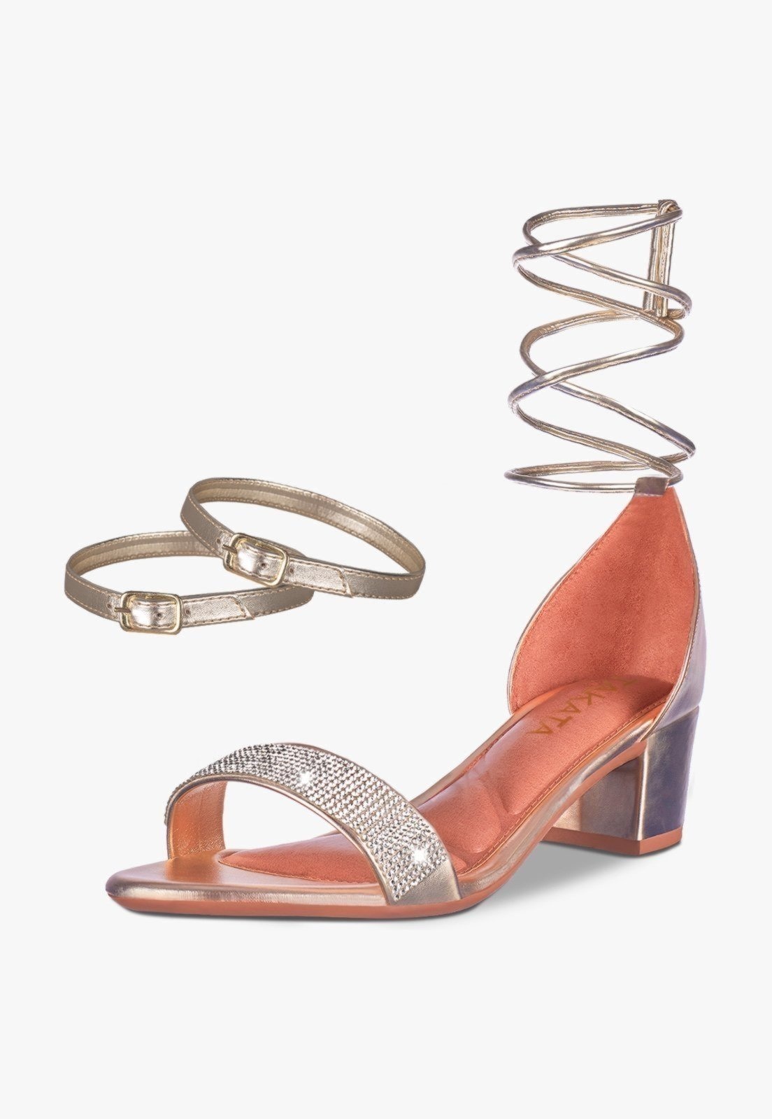 Imagem principal Sandália Feminina Tira Salto Quadrado Baixo Manta Strass Confortável Sapato Festa Ouro TAKATA BY RAFAEL TAKATA dourado