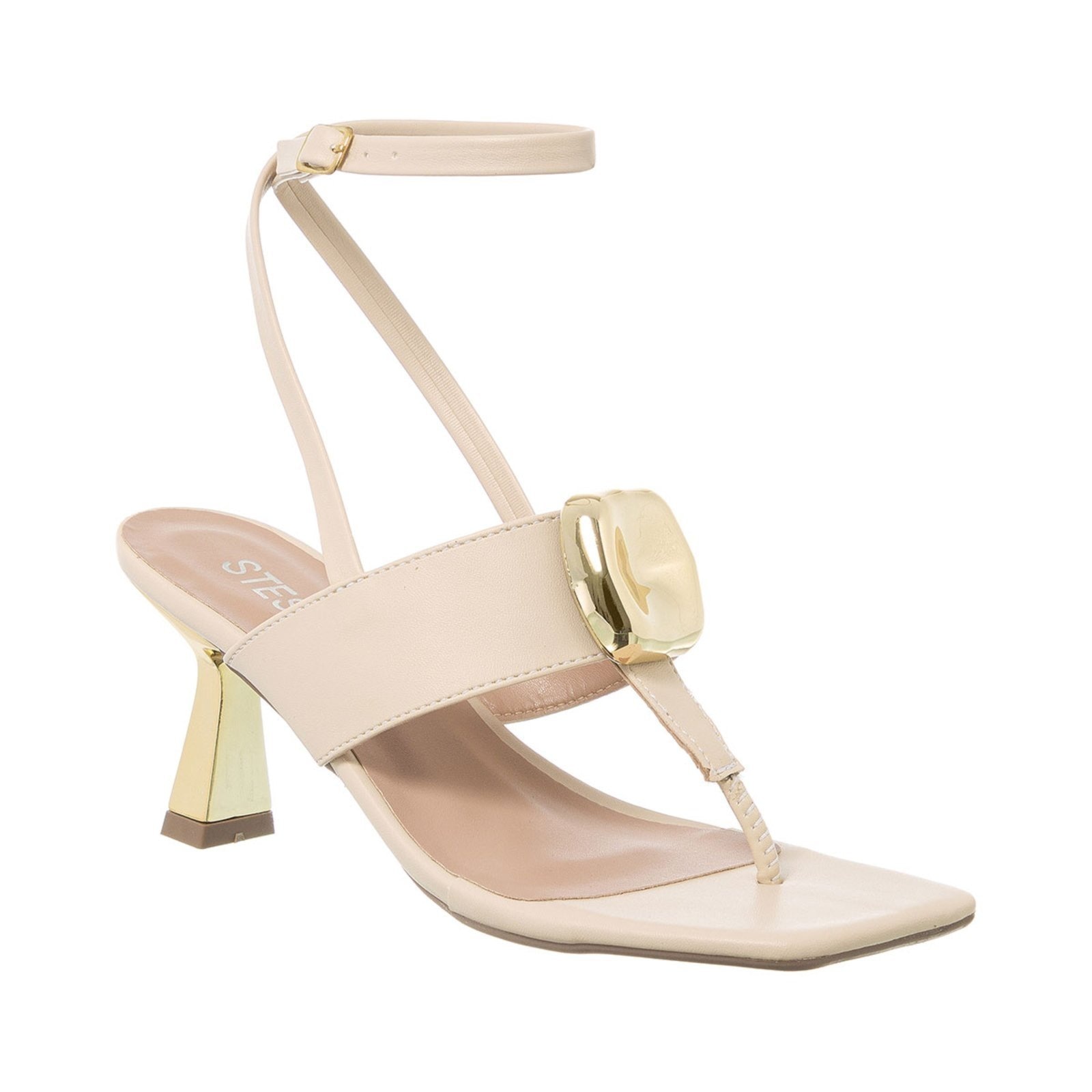 Imagem principal Sandália Feminina Stessy Shoes Salto Taça Baixo Enfeite Bloco Casual Luxo Off White Stessy Shoes preto white