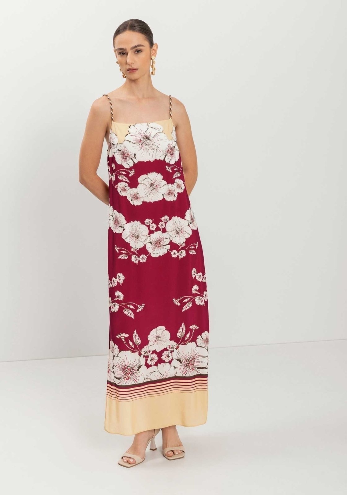 Imagem principal Vestido Estampado De Alças Com Fenda Lateral E Decote Reto Lez a Lez vermelho