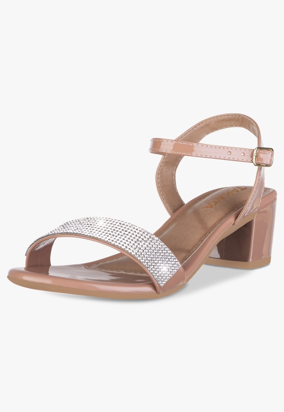 Imagem principal Sandália Feminina Salto Baixo Bloco Grosso Casual Confortável Strass Brilho TAKATA BY RAFAEL TAKATA nude