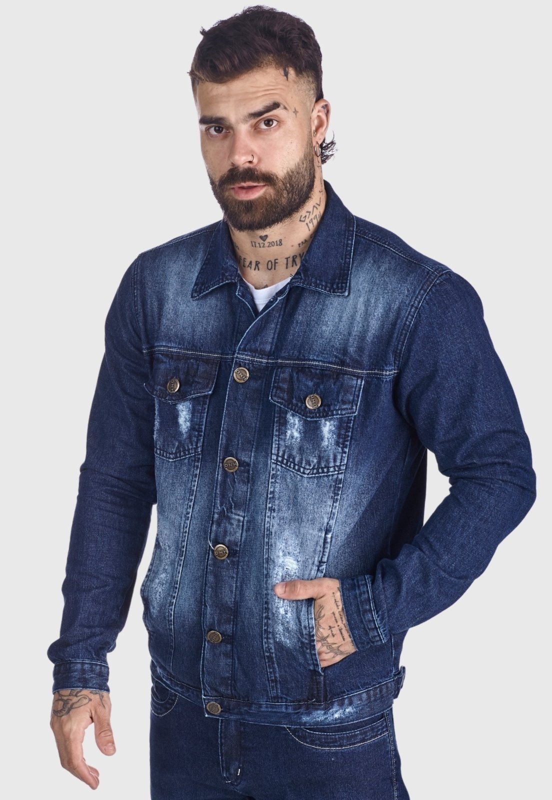 Imagem principal Jaqueta Jeans HNO Jeans 4 bolsos Destroyed Used HNO Jeans azul