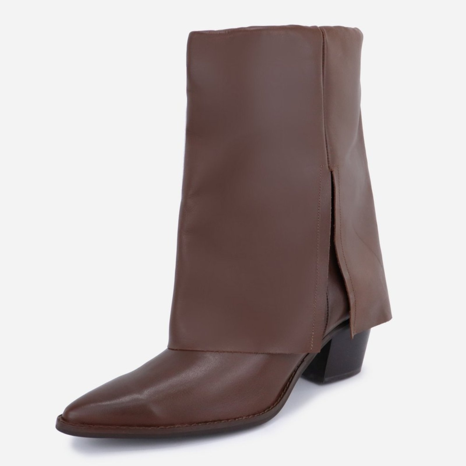 Imagem principal Bota Maria Paua Store Feminina Couro Cano Médio Salto Grosso Bico Fino MARIA PAULA marrom