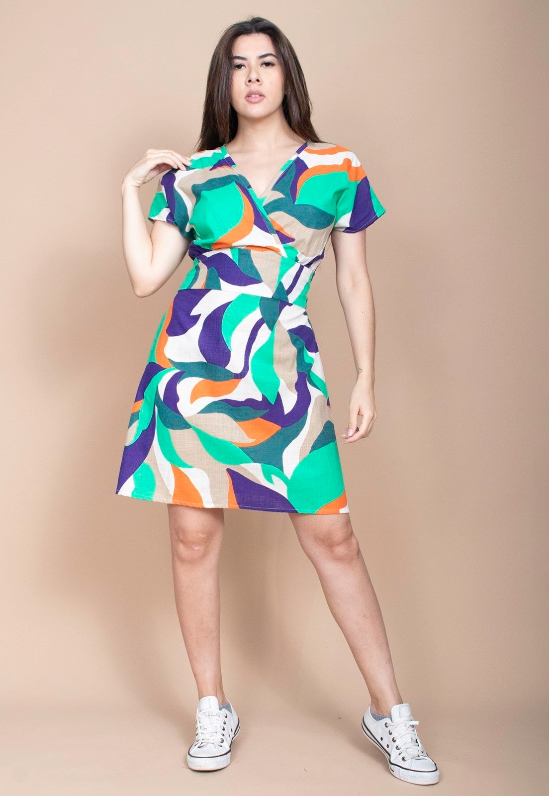 Imagem principal Vestido Cabanafree Curto Viscose Elastex nas Costas Estampa Brisa do Mar Cabanafree azul/estampado/laranja/verde