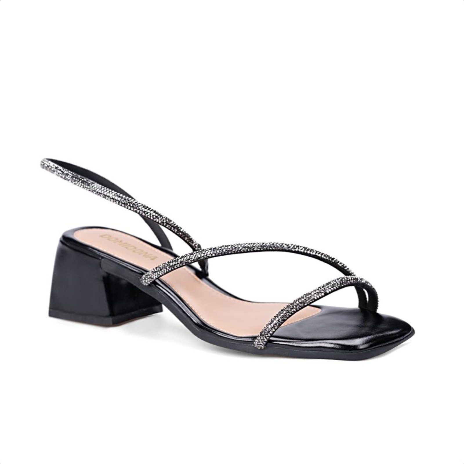 Imagem principal Sandália Feminina Preta Salto Bloco Médio Tiras De Strass Domidona preto